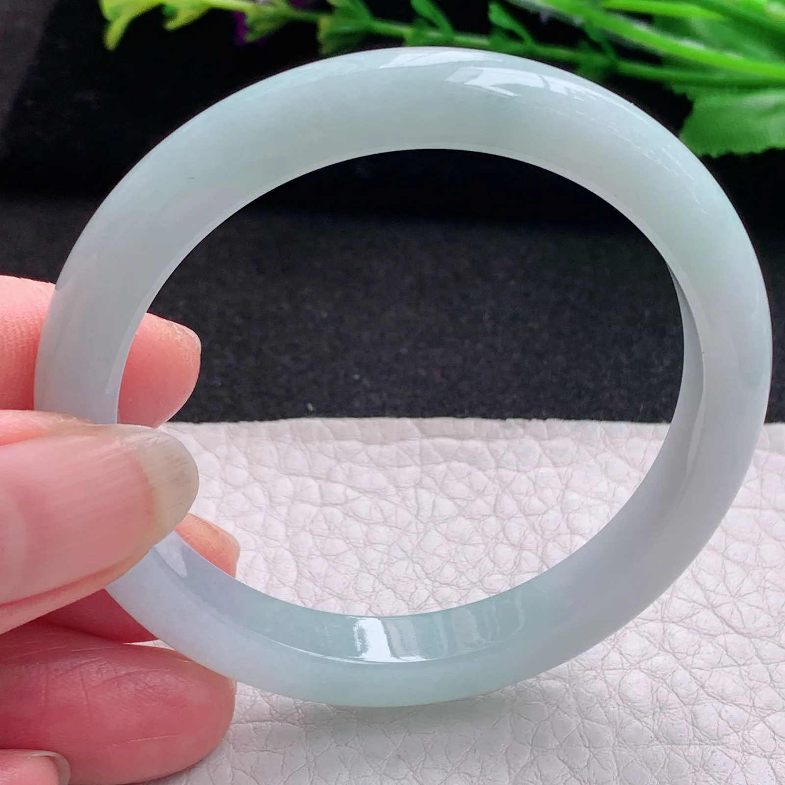 nr小圈口51.5*8.3*7平安镯 天然缅甸翡翠秀气水润玉手镯 宽边玉手环