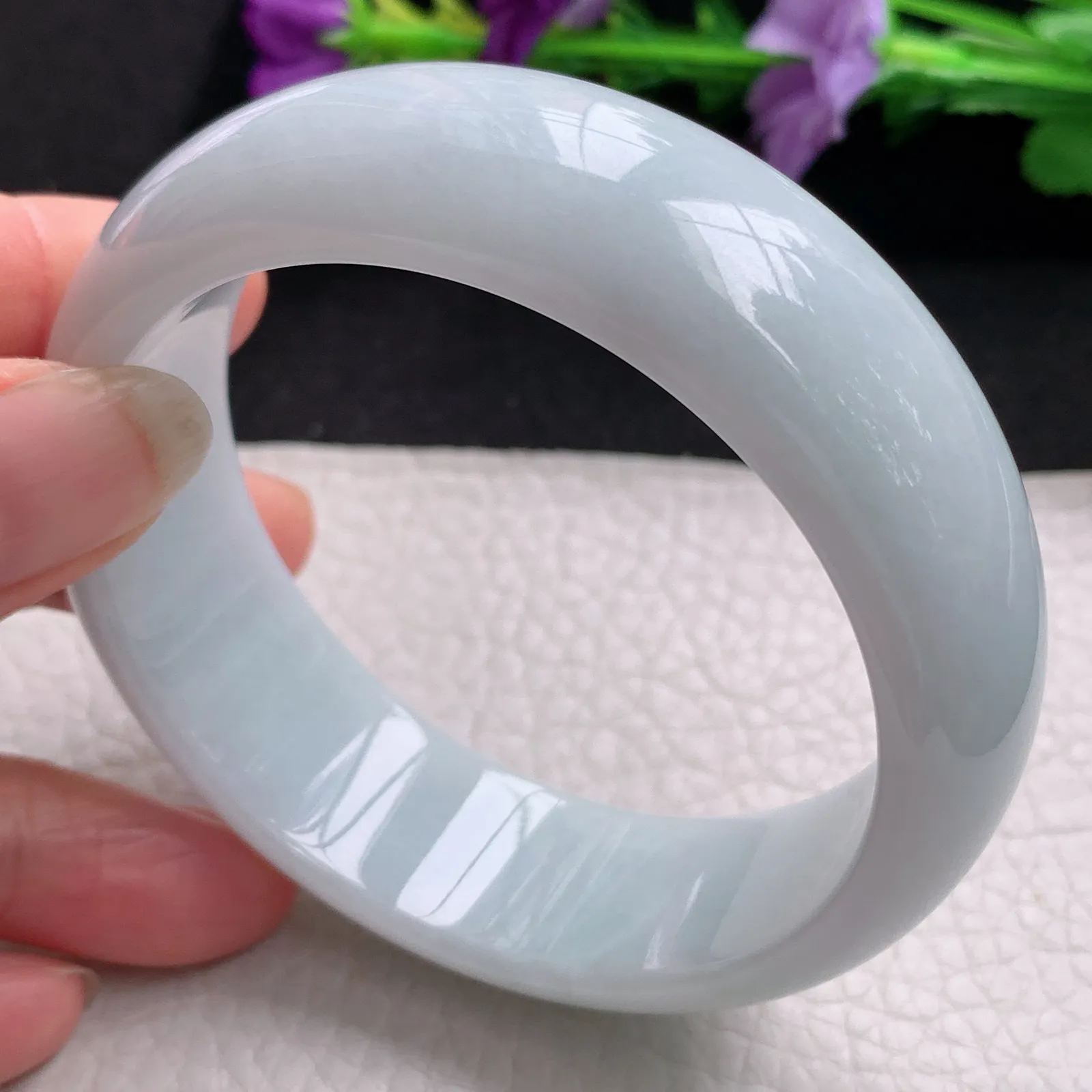 hy稀有宽度59*19.8*8轮胎镯 天然缅甸翡翠白月光宽边玉手镯 玉手环