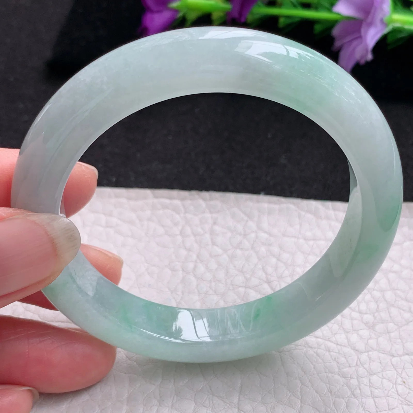 z实拍55*11.2*9平安镯 天然缅甸翡翠飘绿厚装宽边玉手镯 玉手环