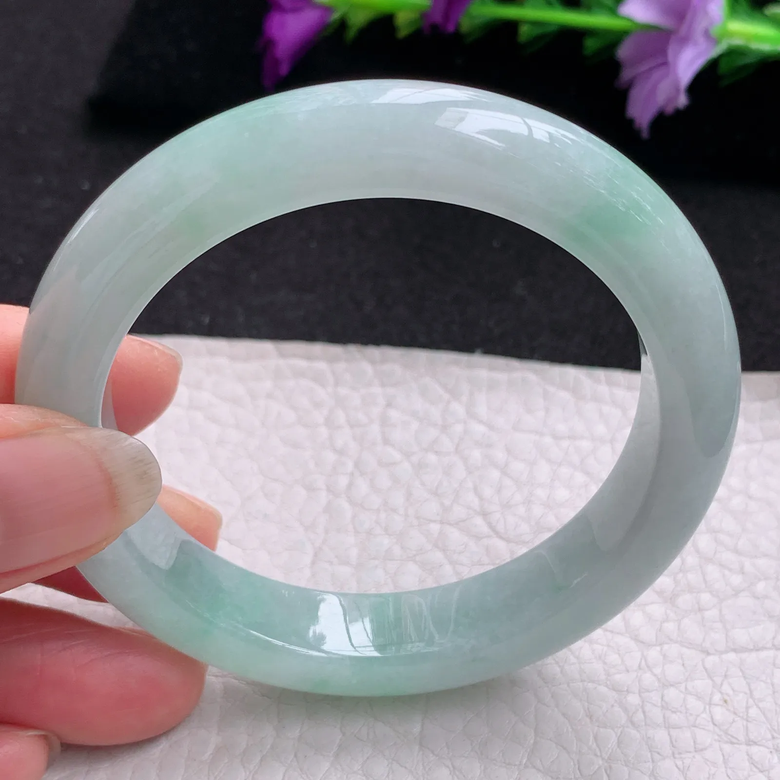 z实拍55*11.2*9平安镯 天然缅甸翡翠飘绿厚装宽边玉手镯 玉手环