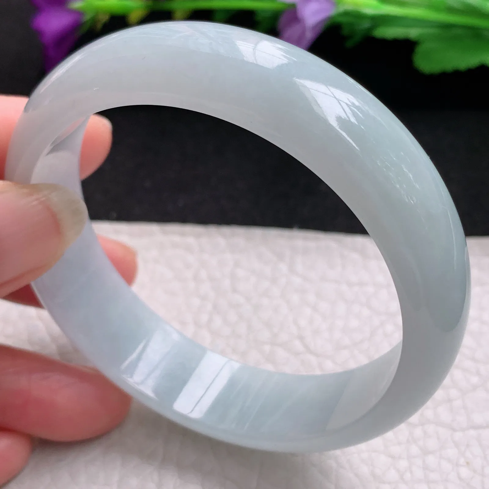 js实拍58*15.5*7轮胎镯 天然缅甸翡翠手镯白净玉手镯 宽版玉手环