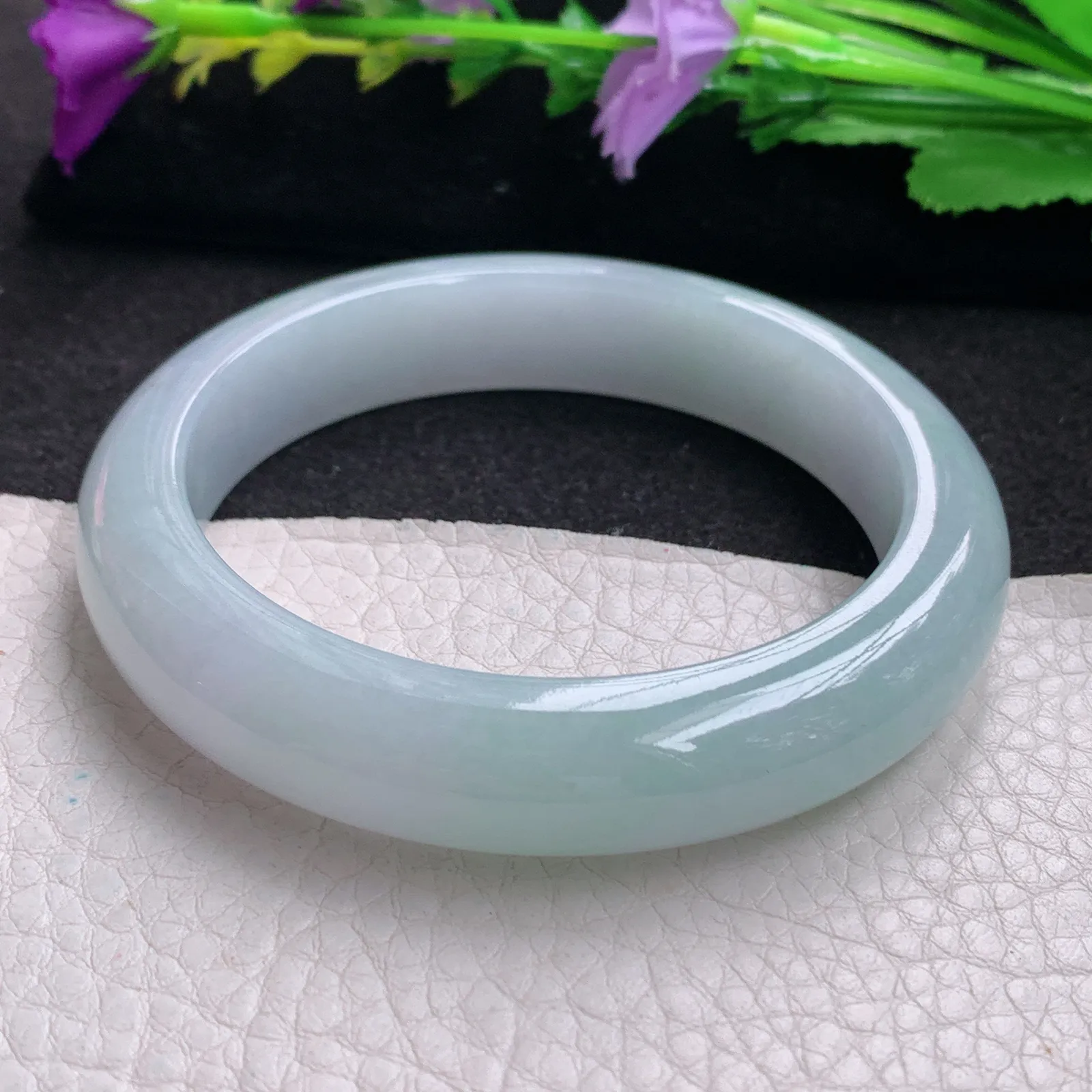 js实拍57*12.6*9平安镯 天然缅甸翡翠水绿玉手镯正圈宽边加厚镯子