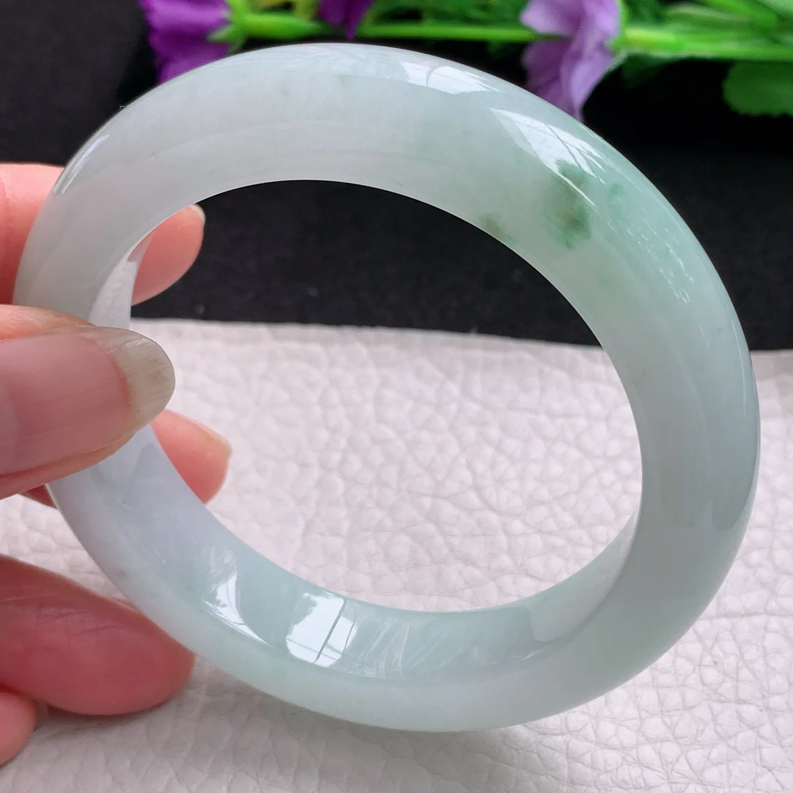 nr实拍55*13*9.8平安镯 天然缅甸翡翠飘花厚装宽边玉手镯 玉手环