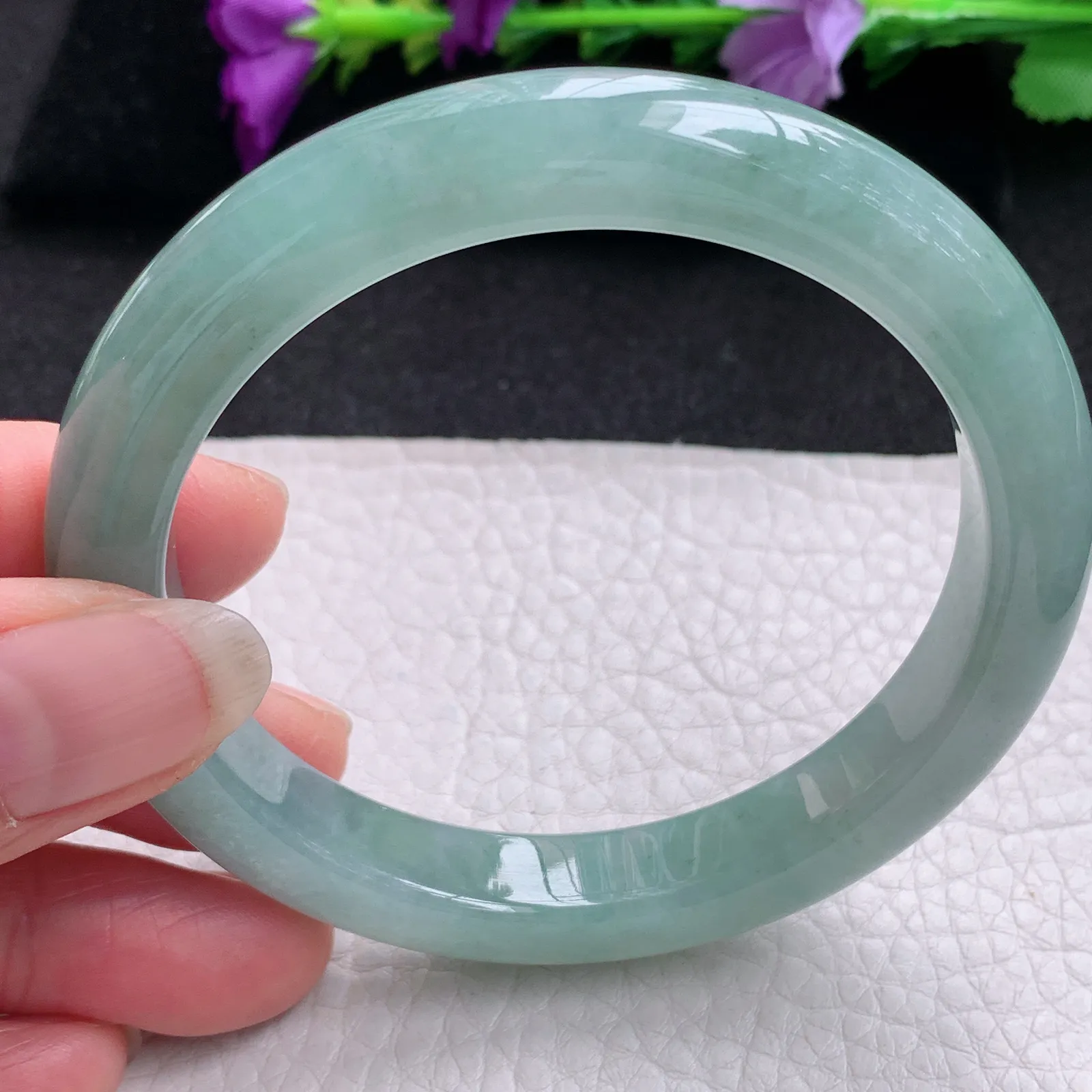 xh实拍58*10.3*8.7平安镯 天然缅甸翡翠冰晴厚装宽边玉手镯 玉手环