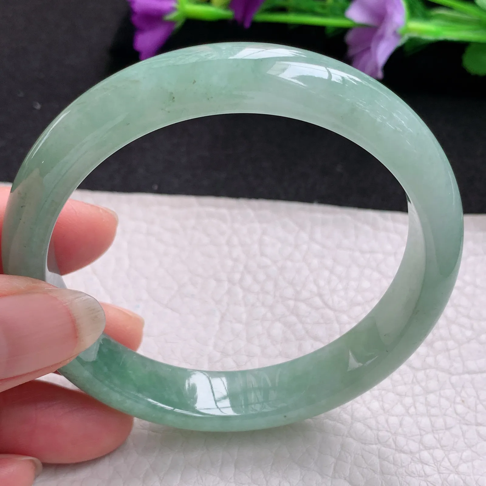 nr大圈口60*12.2*7.6平安镯 天然缅甸翡翠冰润水绿宽边玉手镯 玉手环