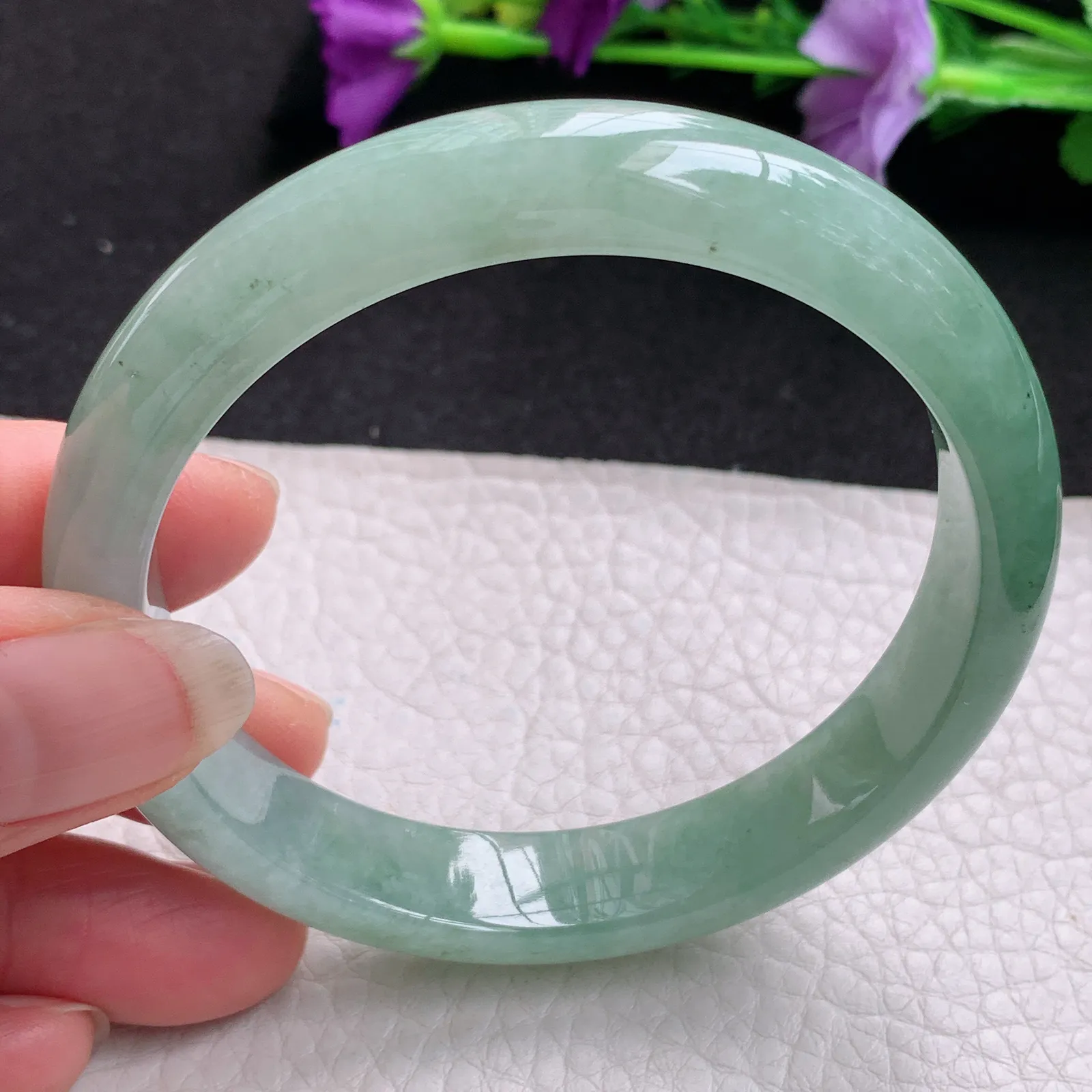 nr大圈口60*12.2*7.6平安镯 天然缅甸翡翠冰润水绿宽边玉手镯 玉手环