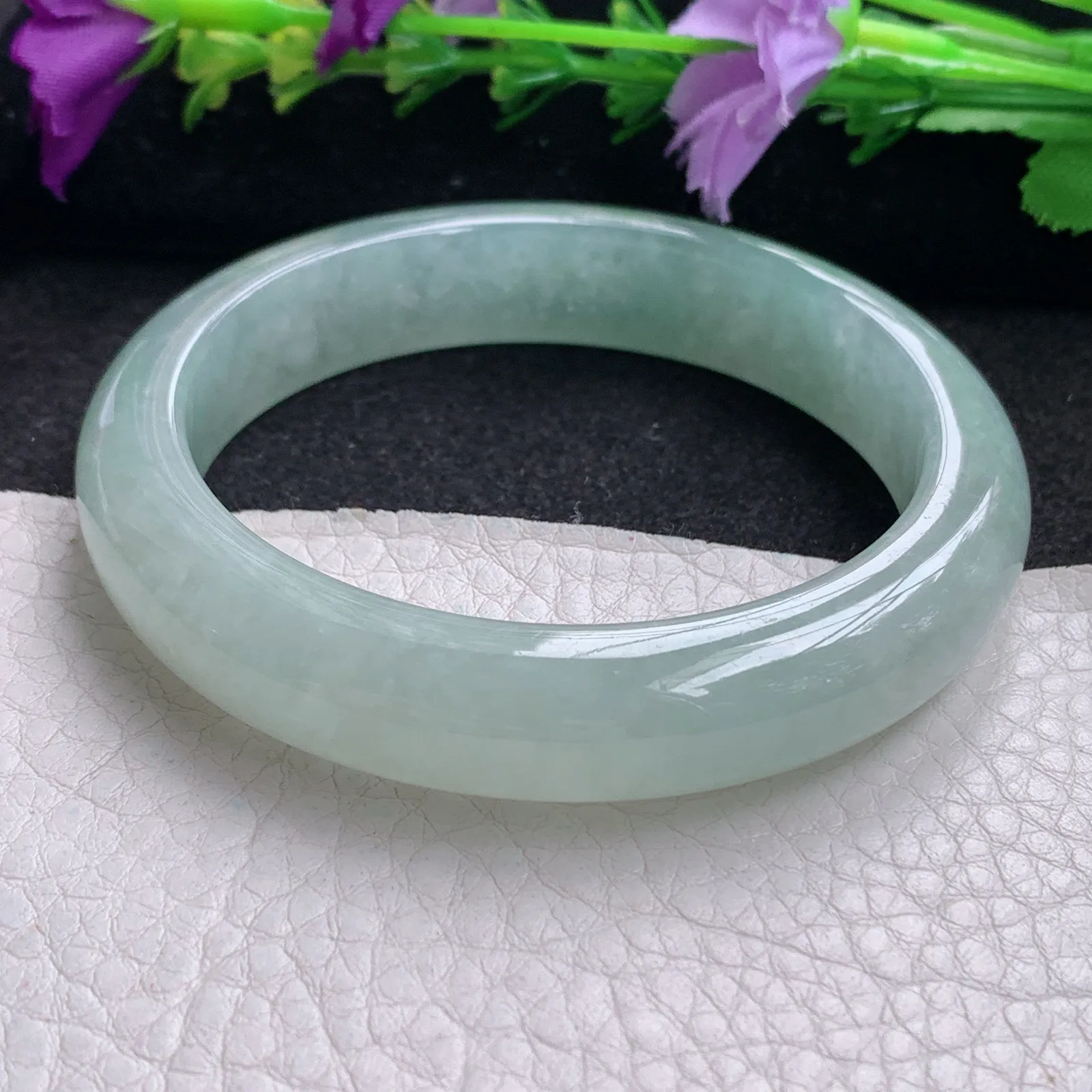 hy实拍54.5*12*8.3平安镯 天然缅甸翡翠冰晴宽边玉手镯 玉手环