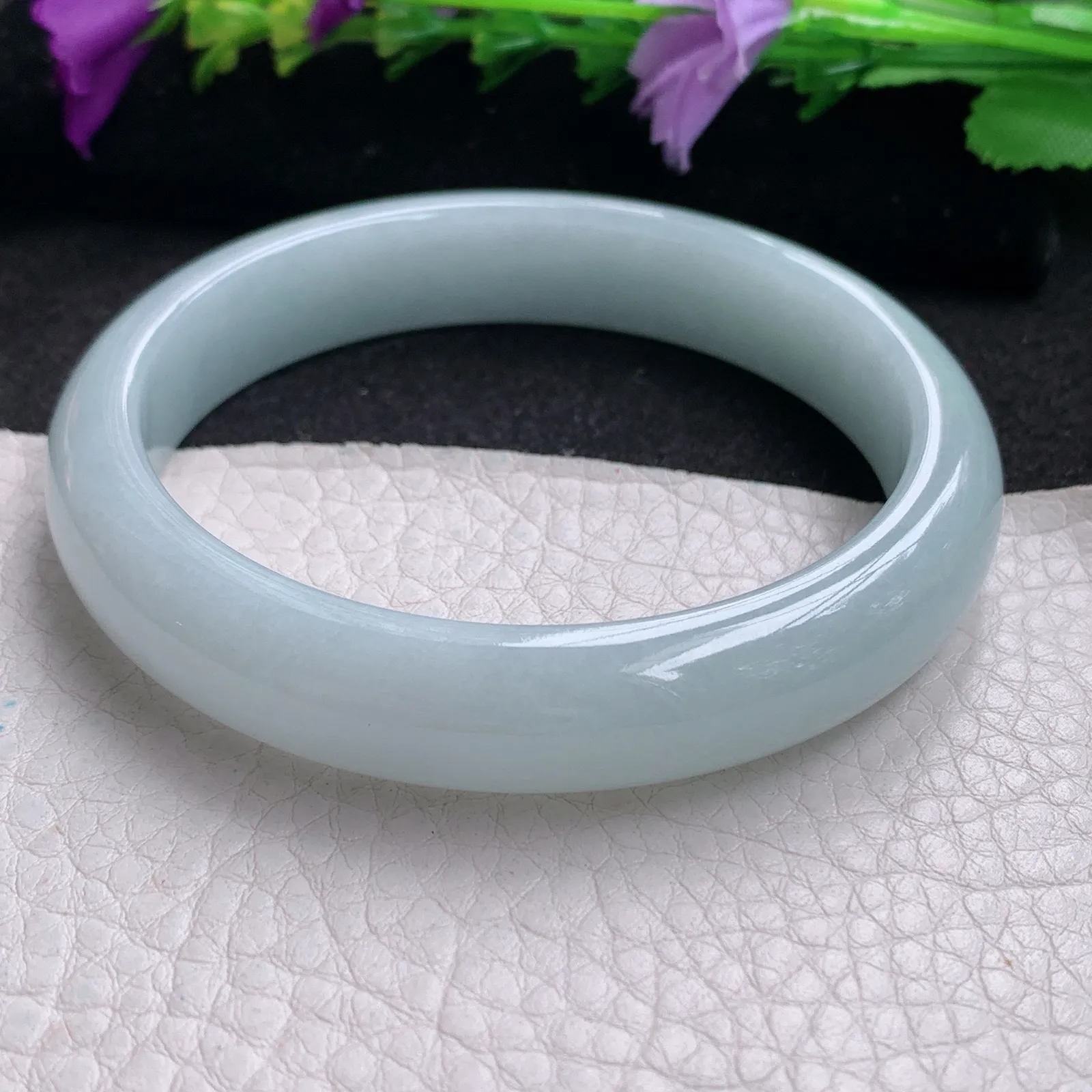 yh实拍58.5*12*7.5平安镯 天然缅甸翡翠浅绿水润宽边玉手镯 玉手环