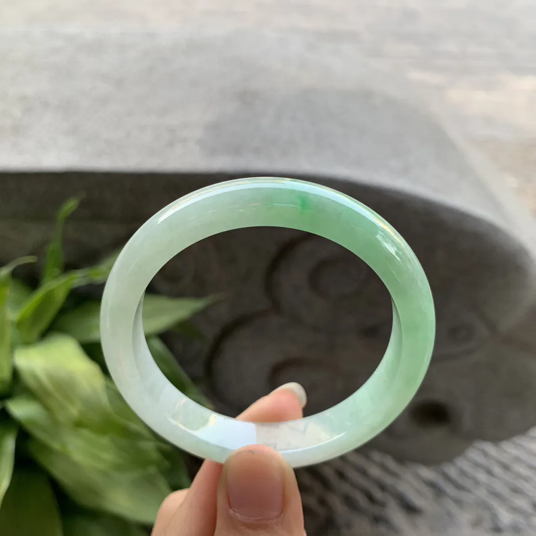 小圈口53.7-11.1-7.5 【飘绿正圈手镯】正圈53 54可戴