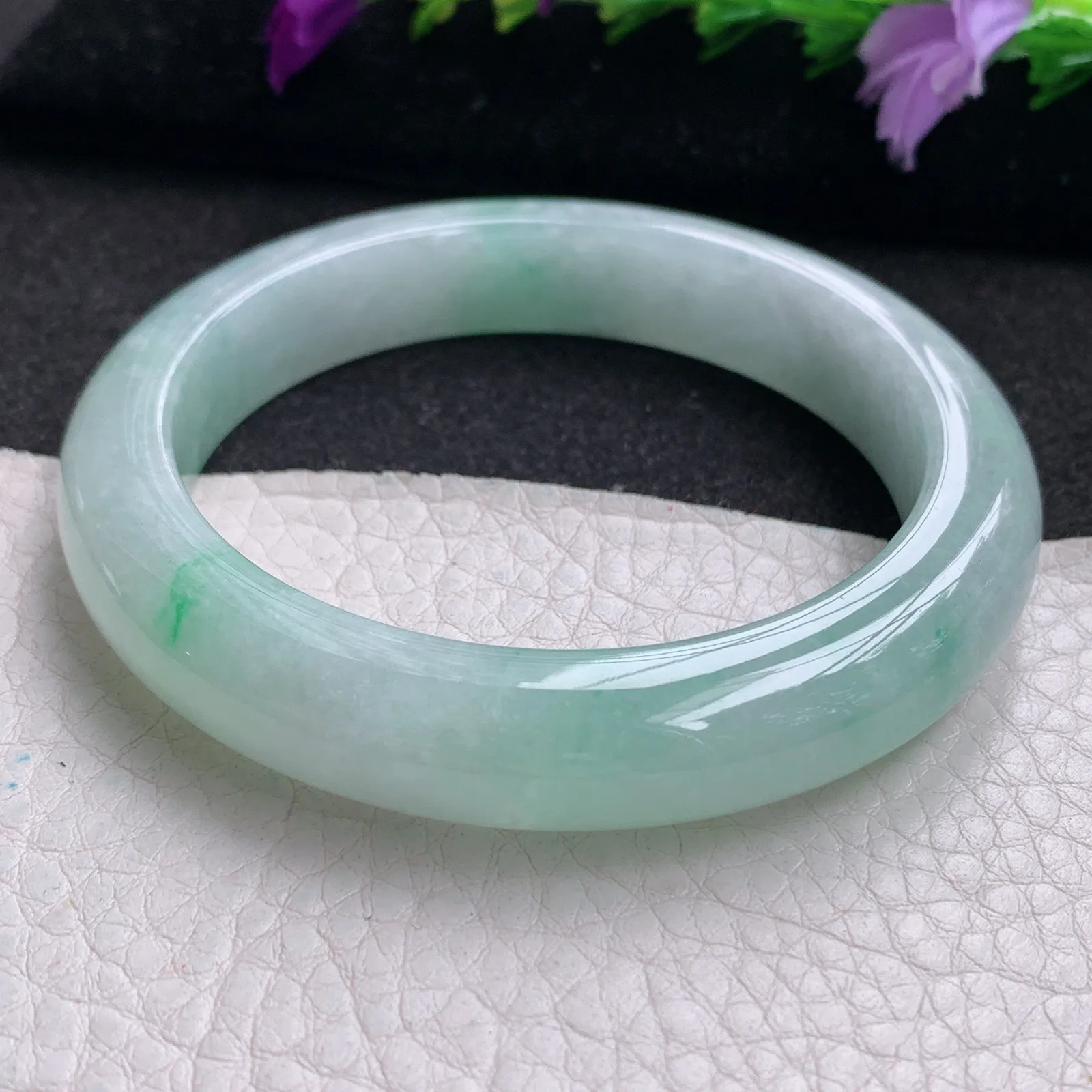 z实拍55*11.2*9平安镯 天然缅甸翡翠飘绿厚装宽边玉手镯 玉手环