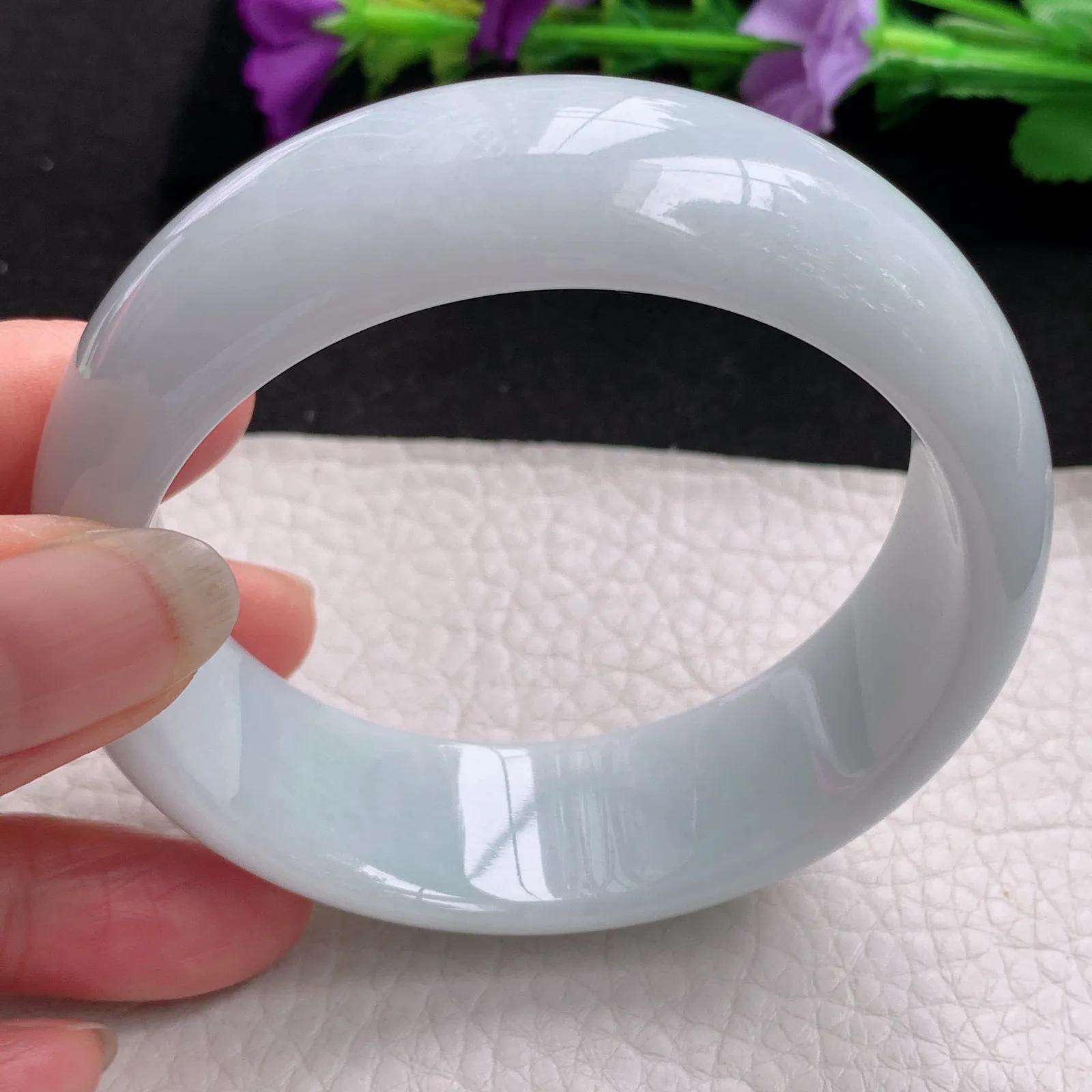 hy稀有宽度59*19.8*8轮胎镯 天然缅甸翡翠白月光宽边玉手镯 玉手环