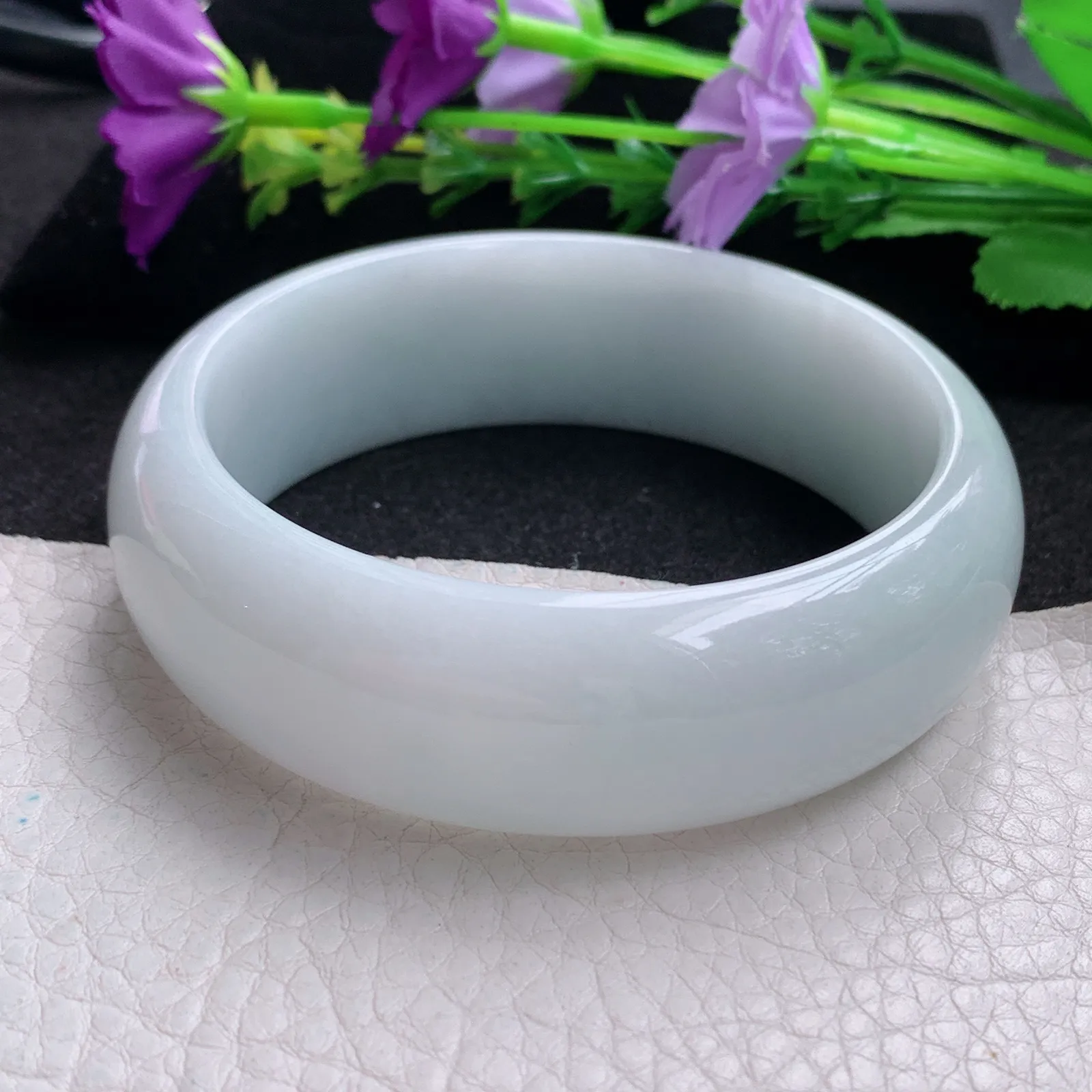 hy稀有宽度59*19.8*8轮胎镯 天然缅甸翡翠白月光宽边玉手镯 玉手环