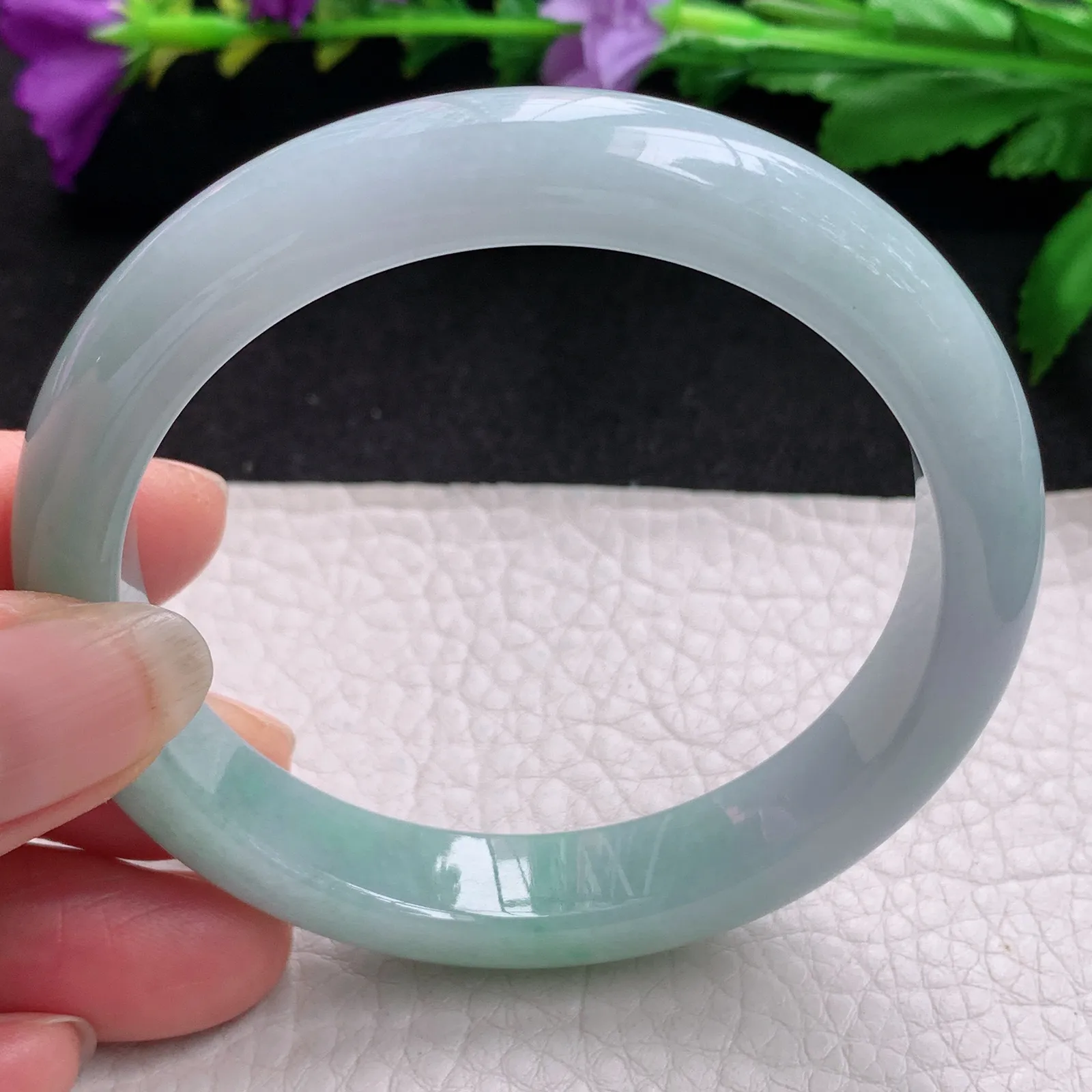 n实拍57*11.5*8.2平安镯 天然缅甸翡翠半山水宽边玉手镯 玉手环