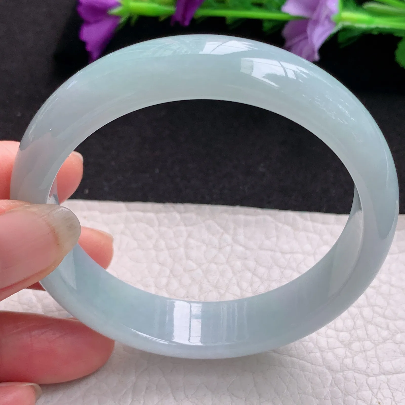 nr实拍57.5*14*7.2平安镯 天然缅甸翡翠浅绿水润宽边玉手镯 玉手环