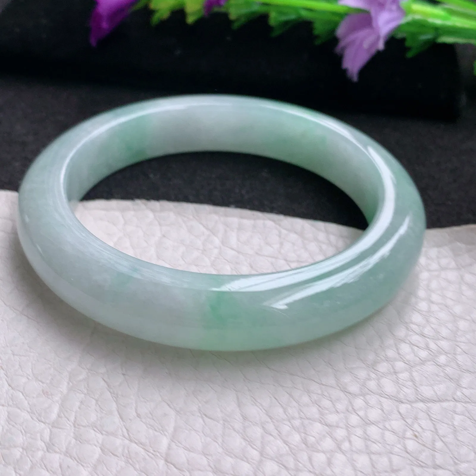 z实拍55*11.2*9平安镯 天然缅甸翡翠飘绿厚装宽边玉手镯 玉手环