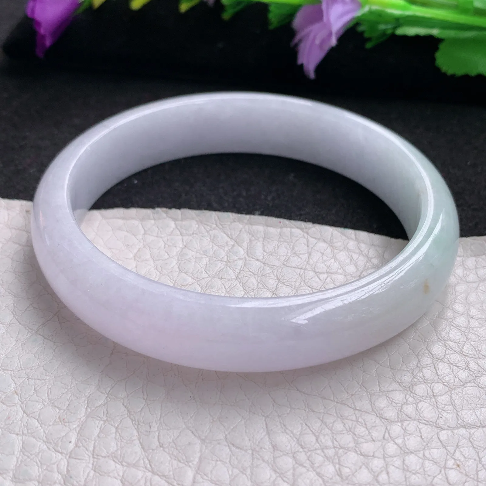 nr实拍57.5*12*7平安镯 天然缅甸翡翠淡紫宽边玉手镯 玉手环