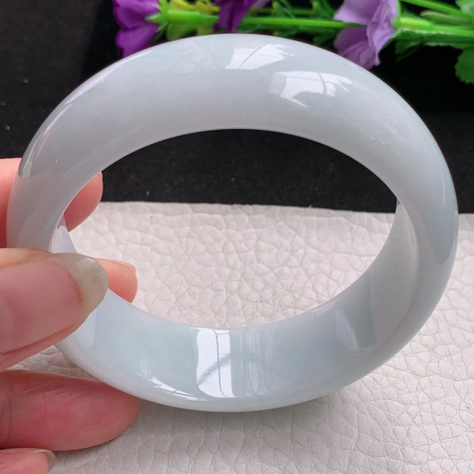 hy稀有宽度59*19.8*8轮胎镯 天然缅甸翡翠白月光宽边玉手镯 玉手环