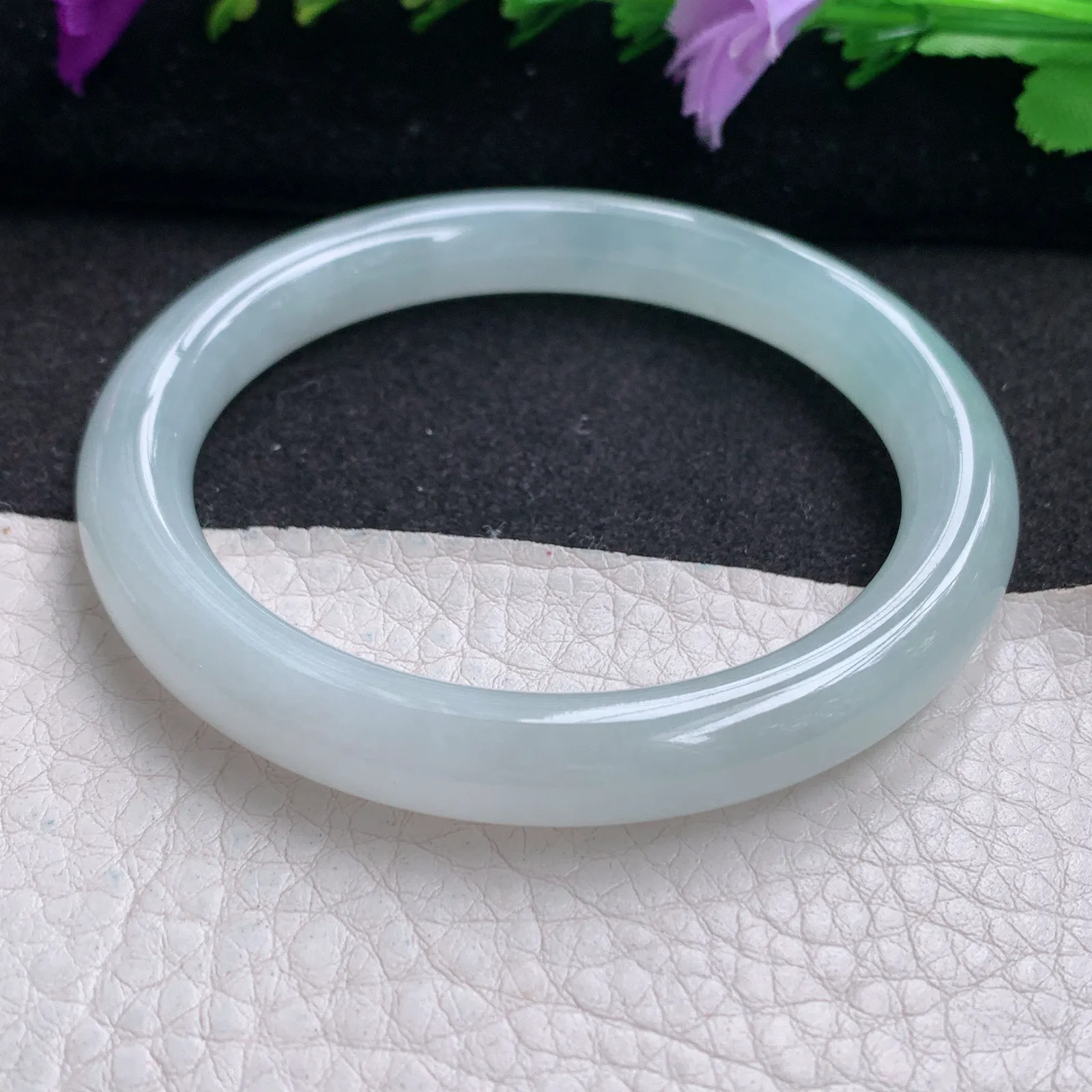 yh小圈口53.3*8.3美人镯 天然缅甸翡翠玉手镯冰纯圆条玉手环