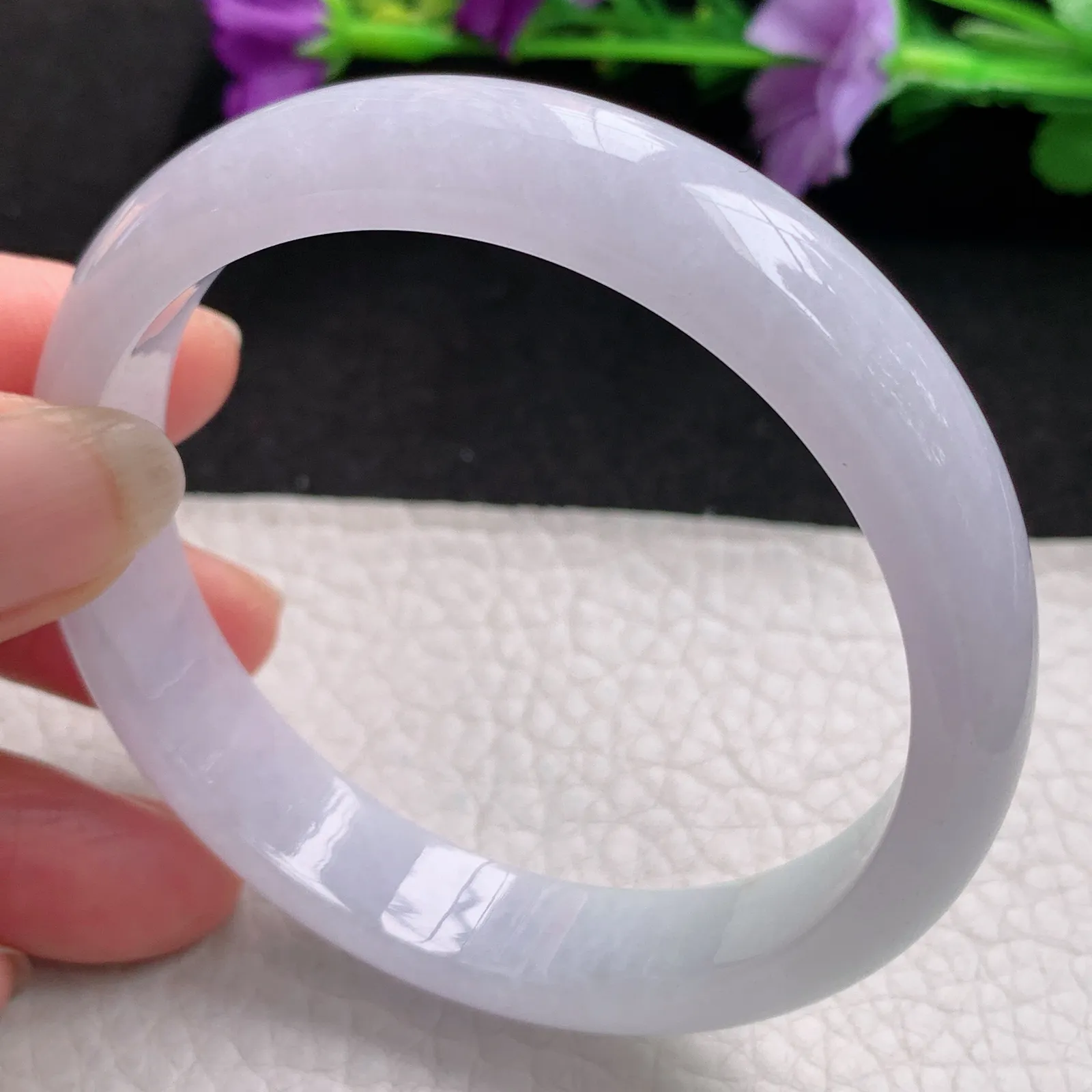 nr实拍57.5*12*7平安镯 天然缅甸翡翠淡紫宽边玉手镯 玉手环