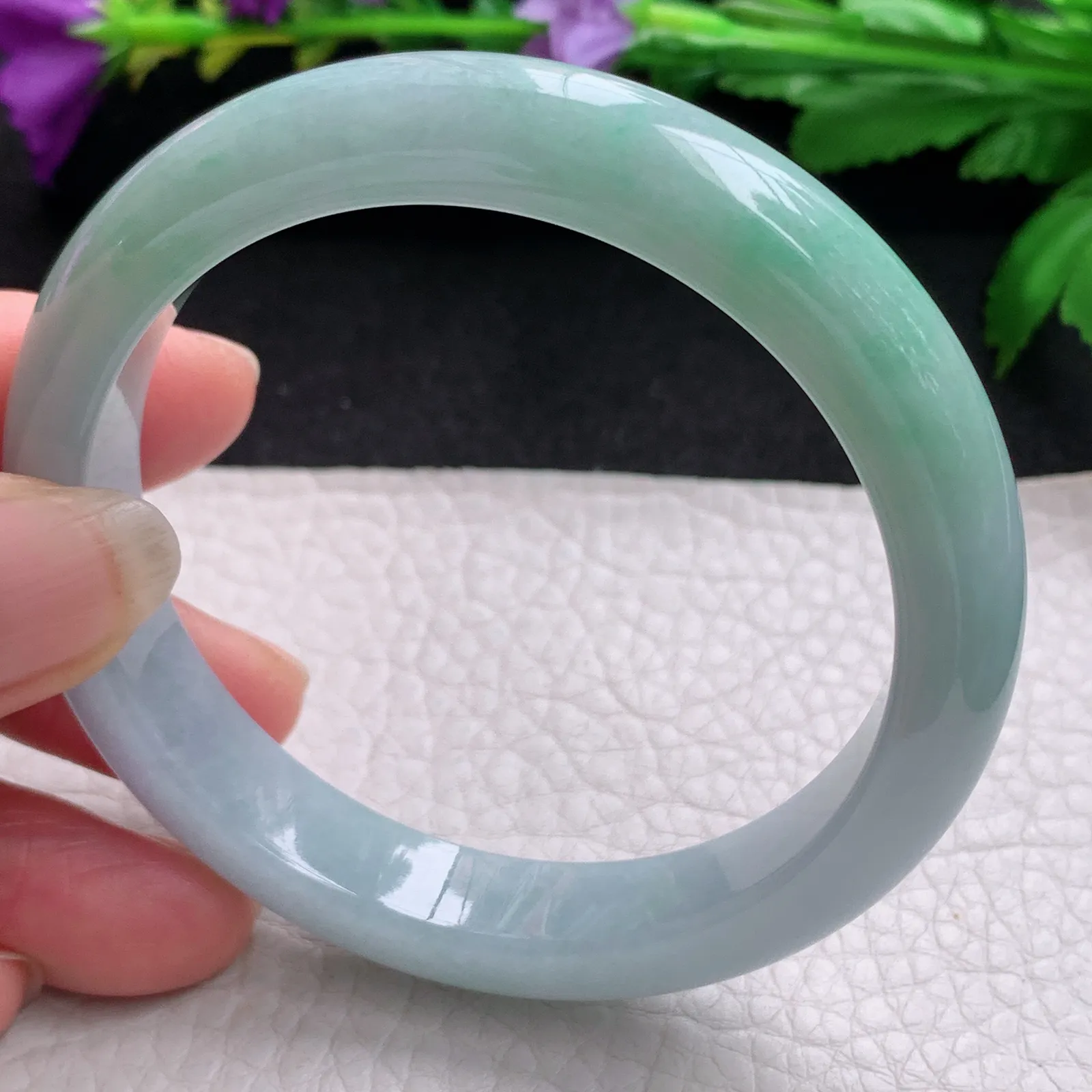 n实拍57*11.5*8.2平安镯 天然缅甸翡翠半山水宽边玉手镯 玉手环