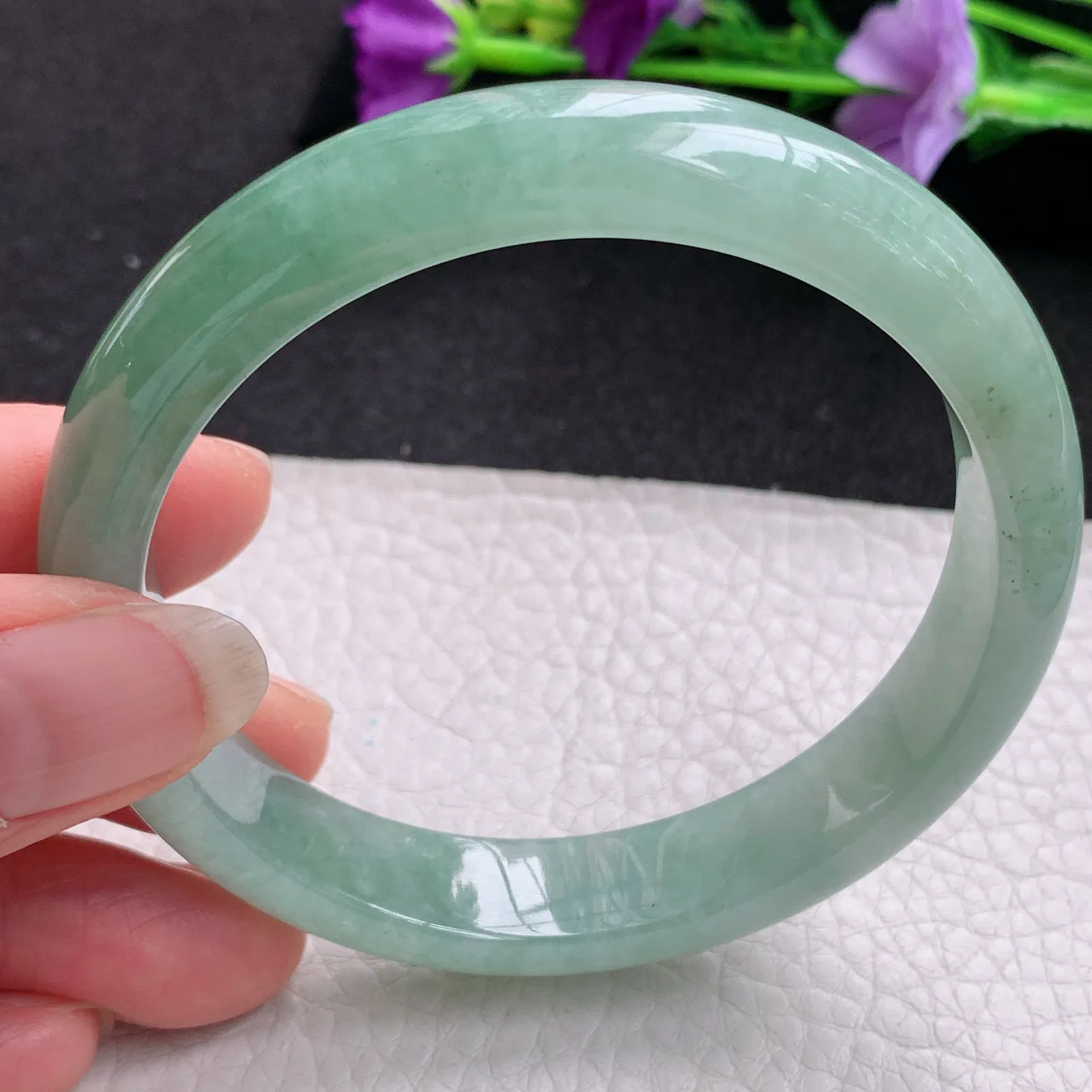 nr大圈口60*12.2*7.6平安镯 天然缅甸翡翠冰润水绿宽边玉手镯 玉手环