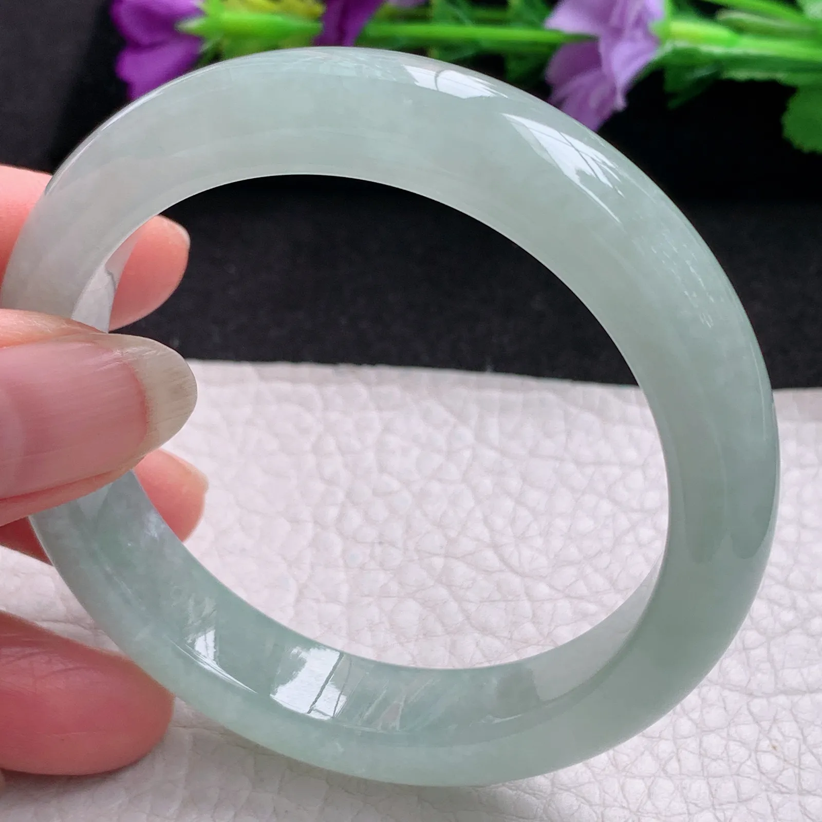 hy实拍54.5*12*8.3平安镯 天然缅甸翡翠冰晴宽边玉手镯 玉手环