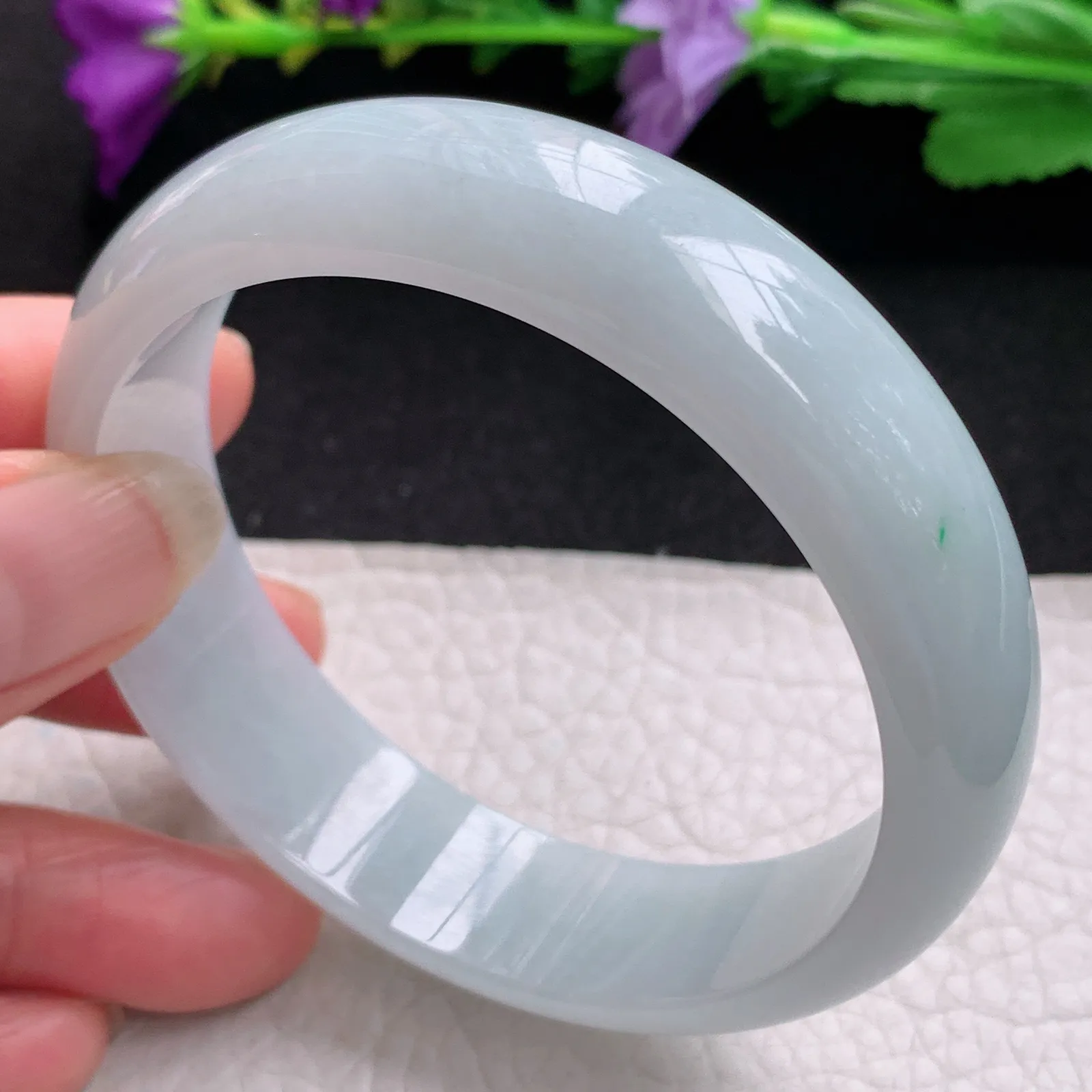 js实拍58*15.5*7轮胎镯 天然缅甸翡翠手镯白净玉手镯 宽版玉手环