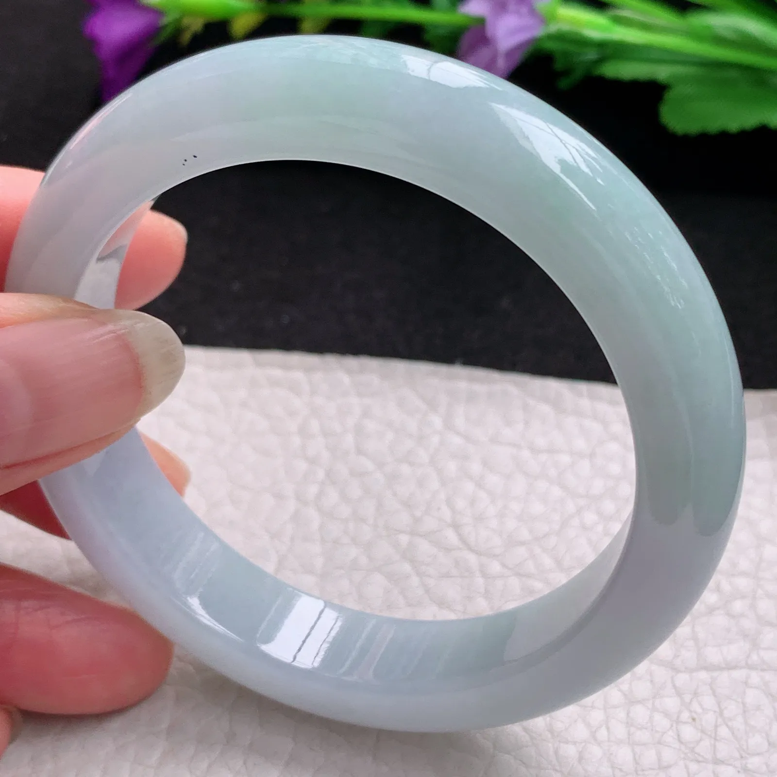 js实拍57*12.6*9平安镯 天然缅甸翡翠水绿玉手镯正圈宽边加厚镯子