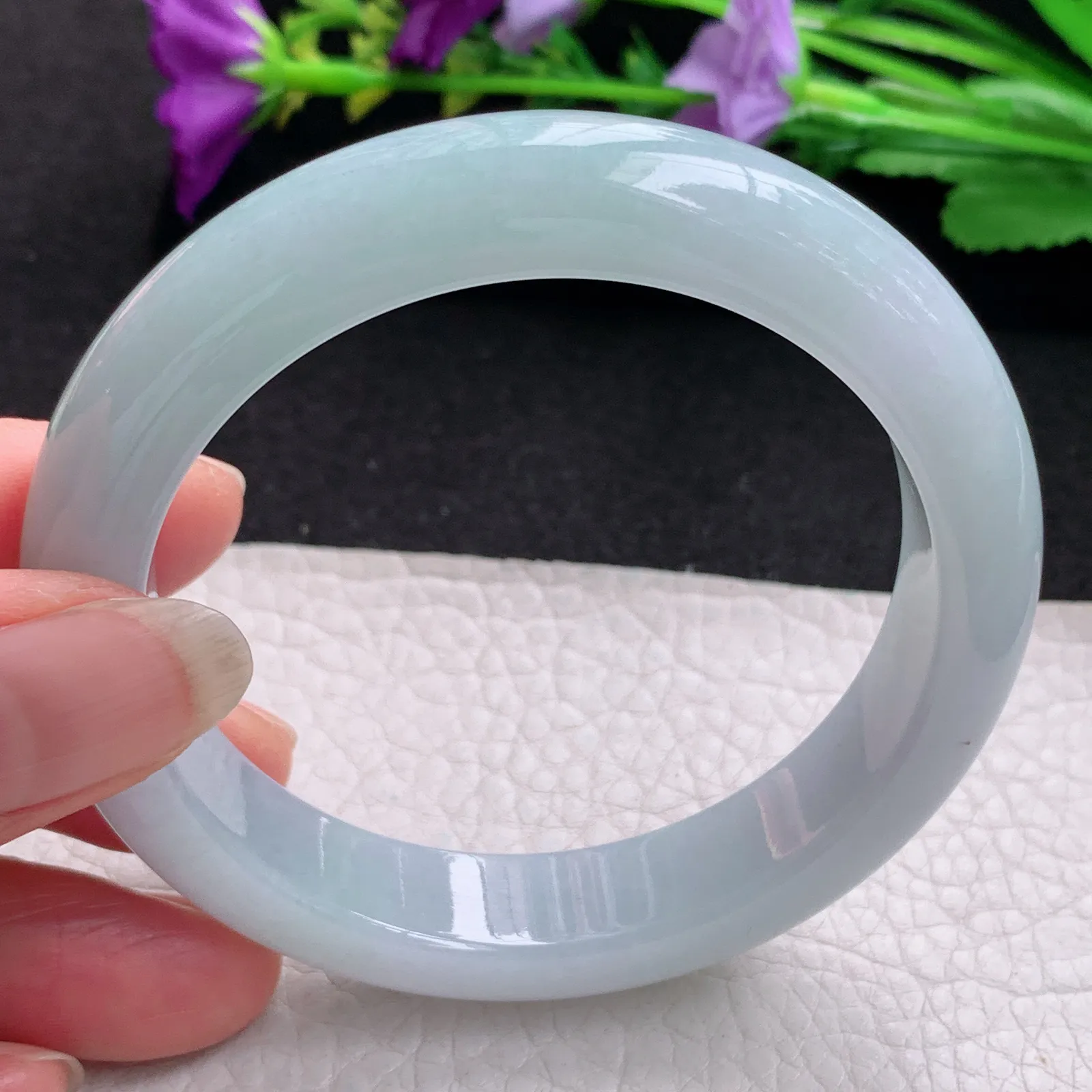 js实拍57*12.6*9平安镯 天然缅甸翡翠水绿玉手镯正圈宽边加厚镯子