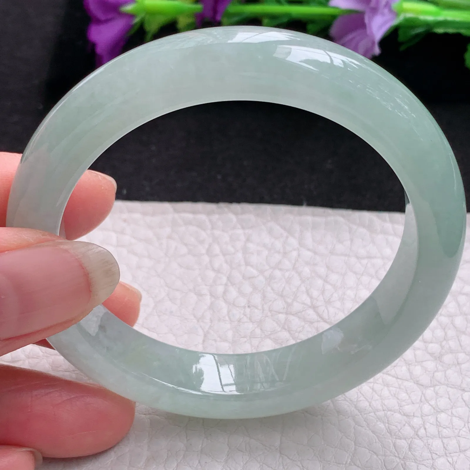 hy实拍54.5*12*8.3平安镯 天然缅甸翡翠冰晴宽边玉手镯 玉手环