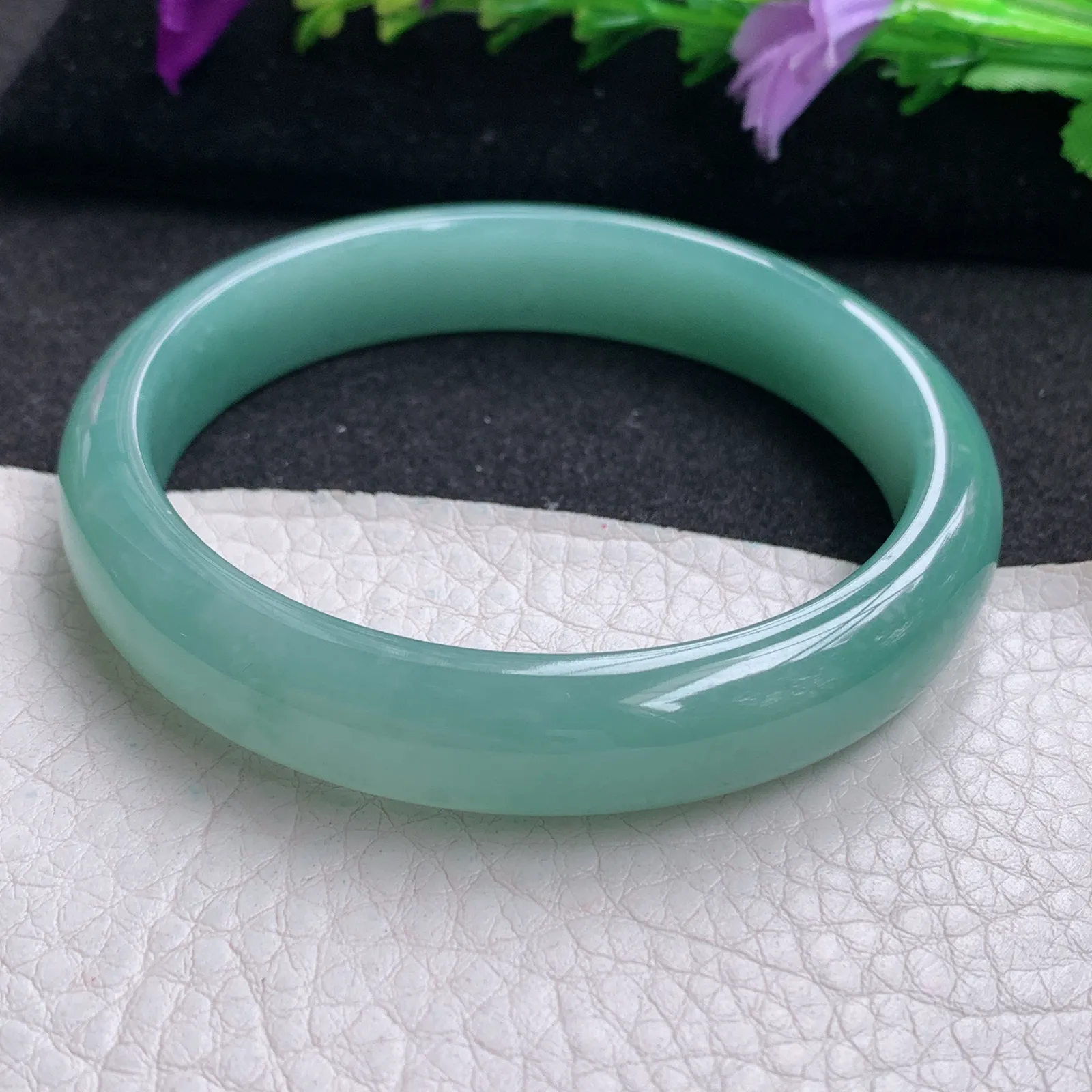 yh实拍57*11.3*7平安镯 天然翡翠冰蓝宽边玉手镯 玉手环