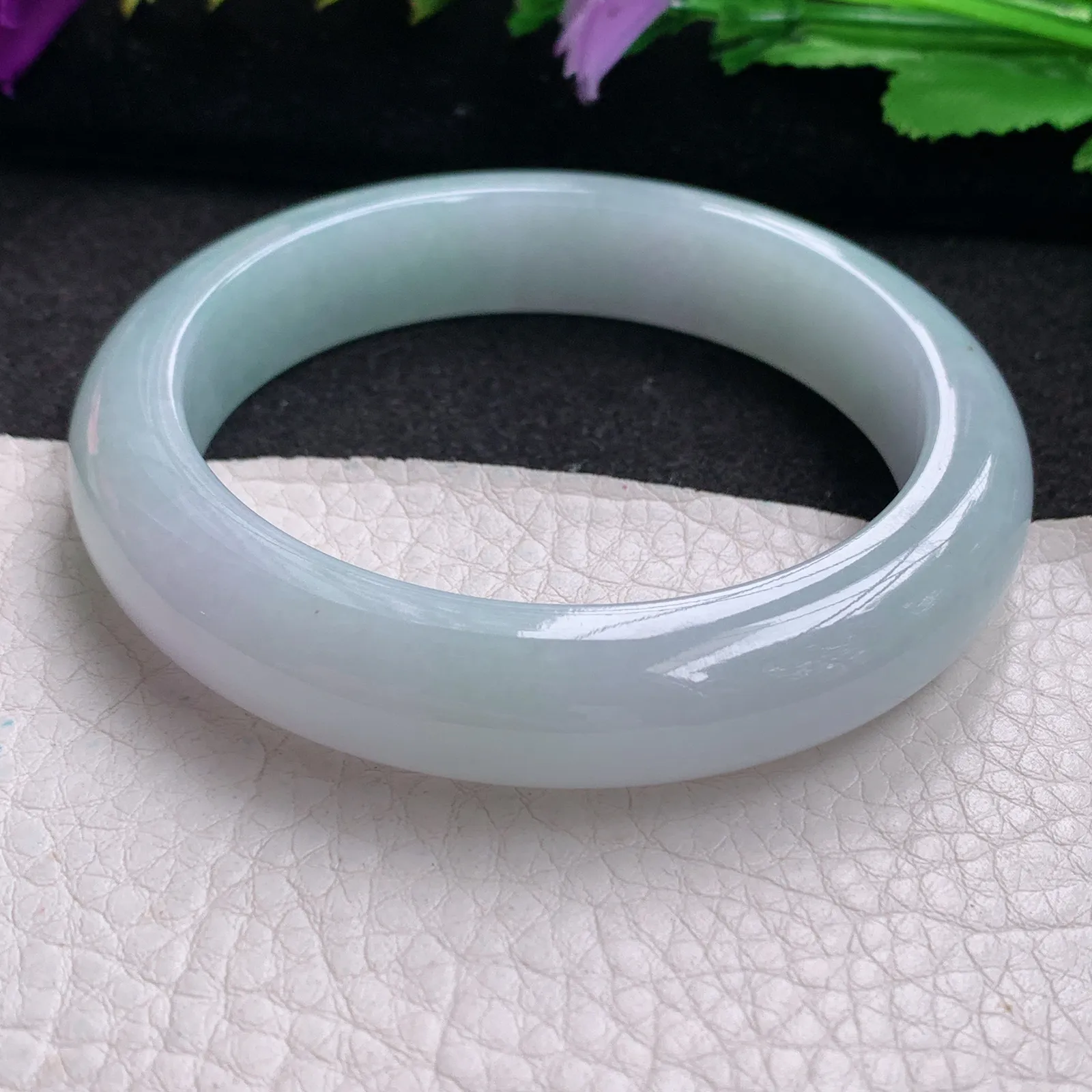 js实拍57*12.6*9平安镯 天然缅甸翡翠水绿玉手镯正圈宽边加厚镯子