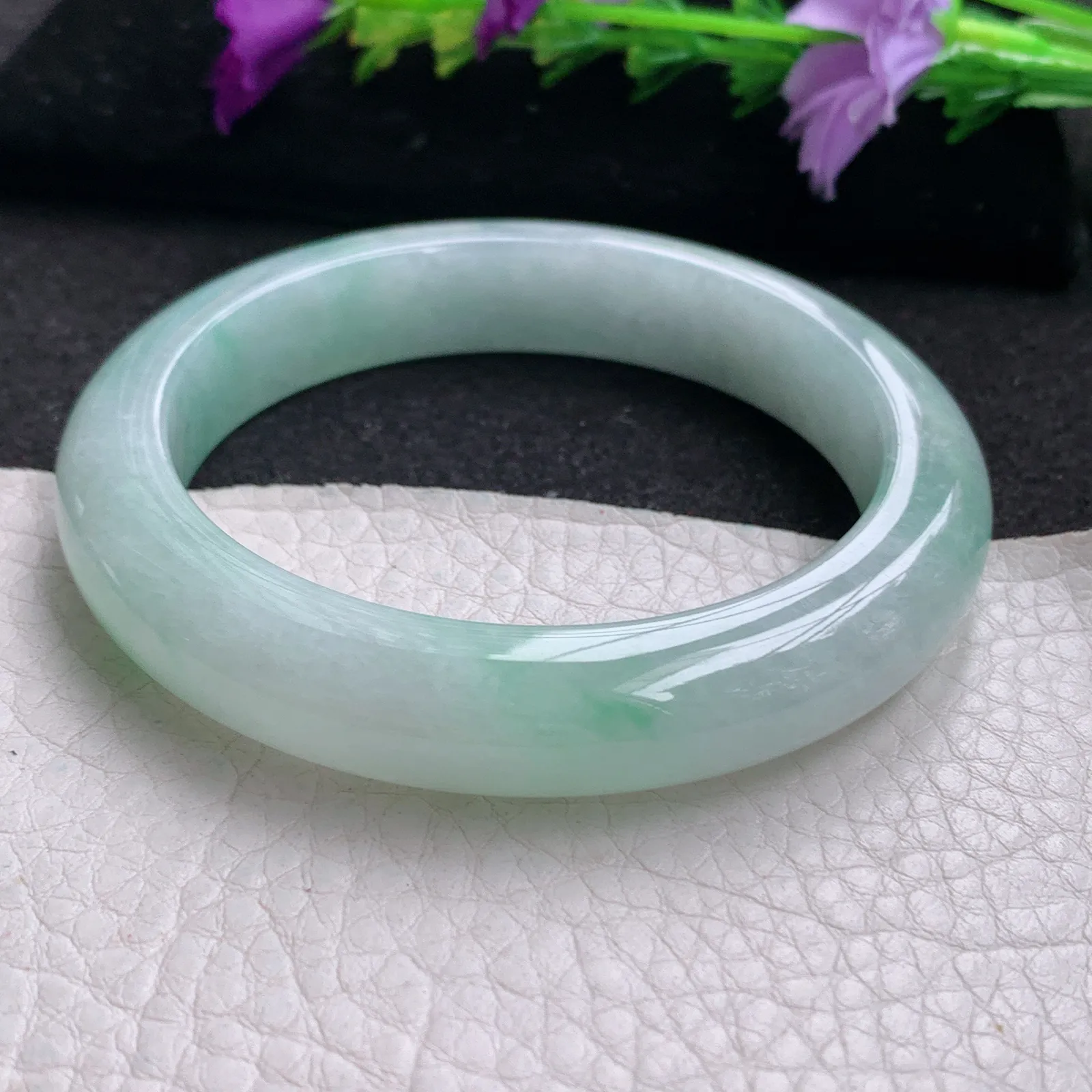 z实拍55*11.2*9平安镯 天然缅甸翡翠飘绿厚装宽边玉手镯 玉手环