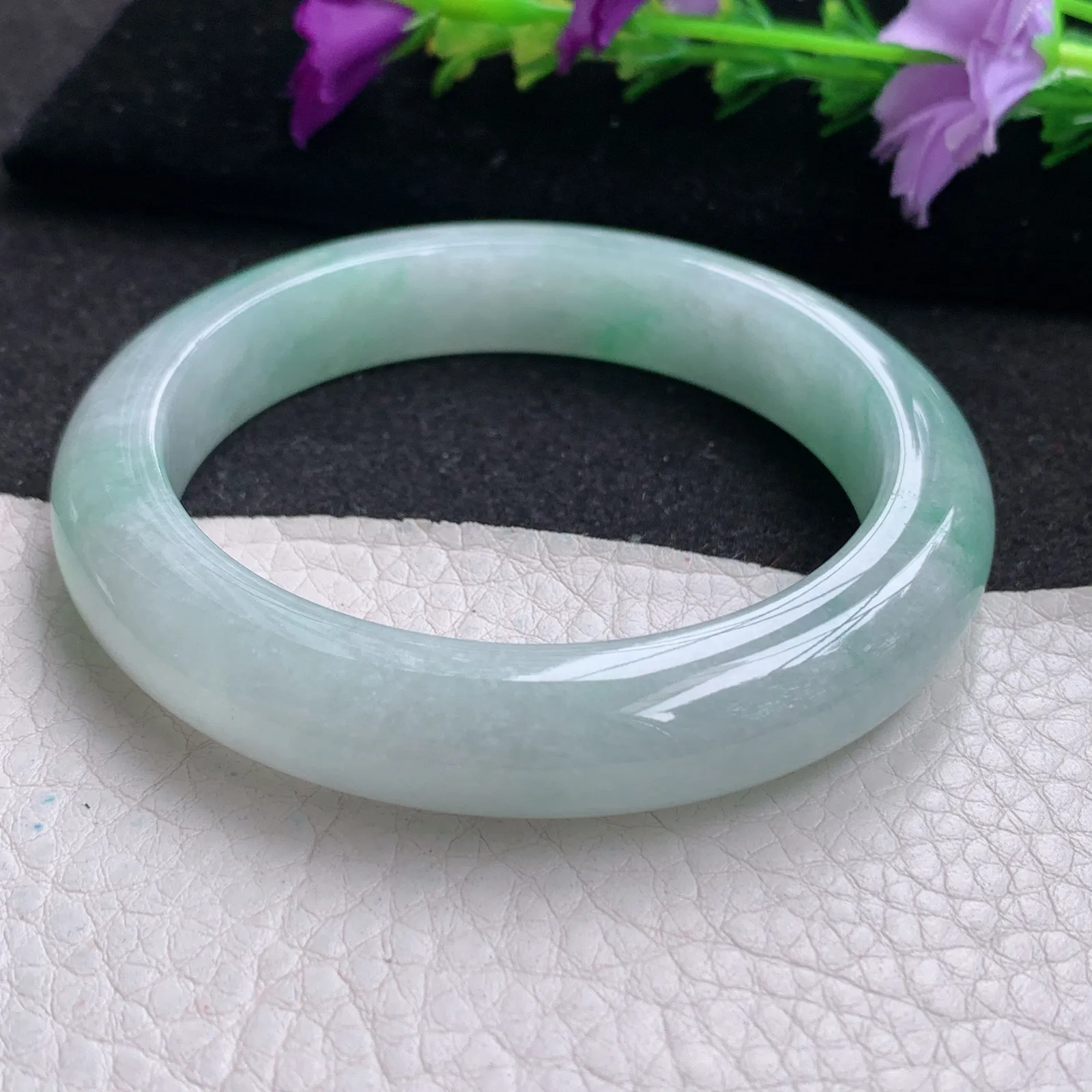 z实拍55*11.2*9平安镯 天然缅甸翡翠飘绿厚装宽边玉手镯 玉手环