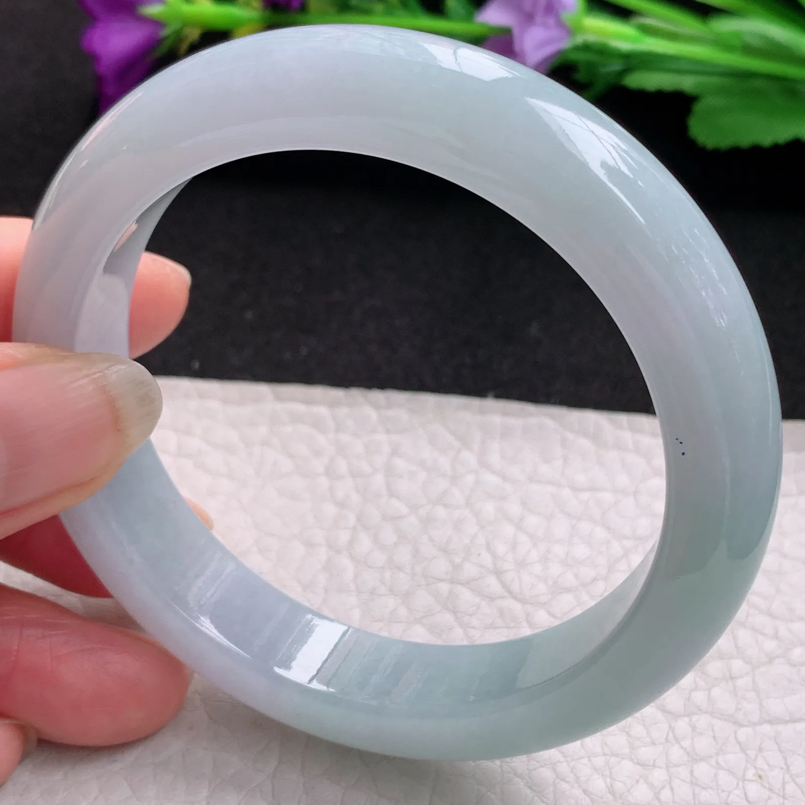 js实拍57*12.6*9平安镯 天然缅甸翡翠水绿玉手镯正圈宽边加厚镯子