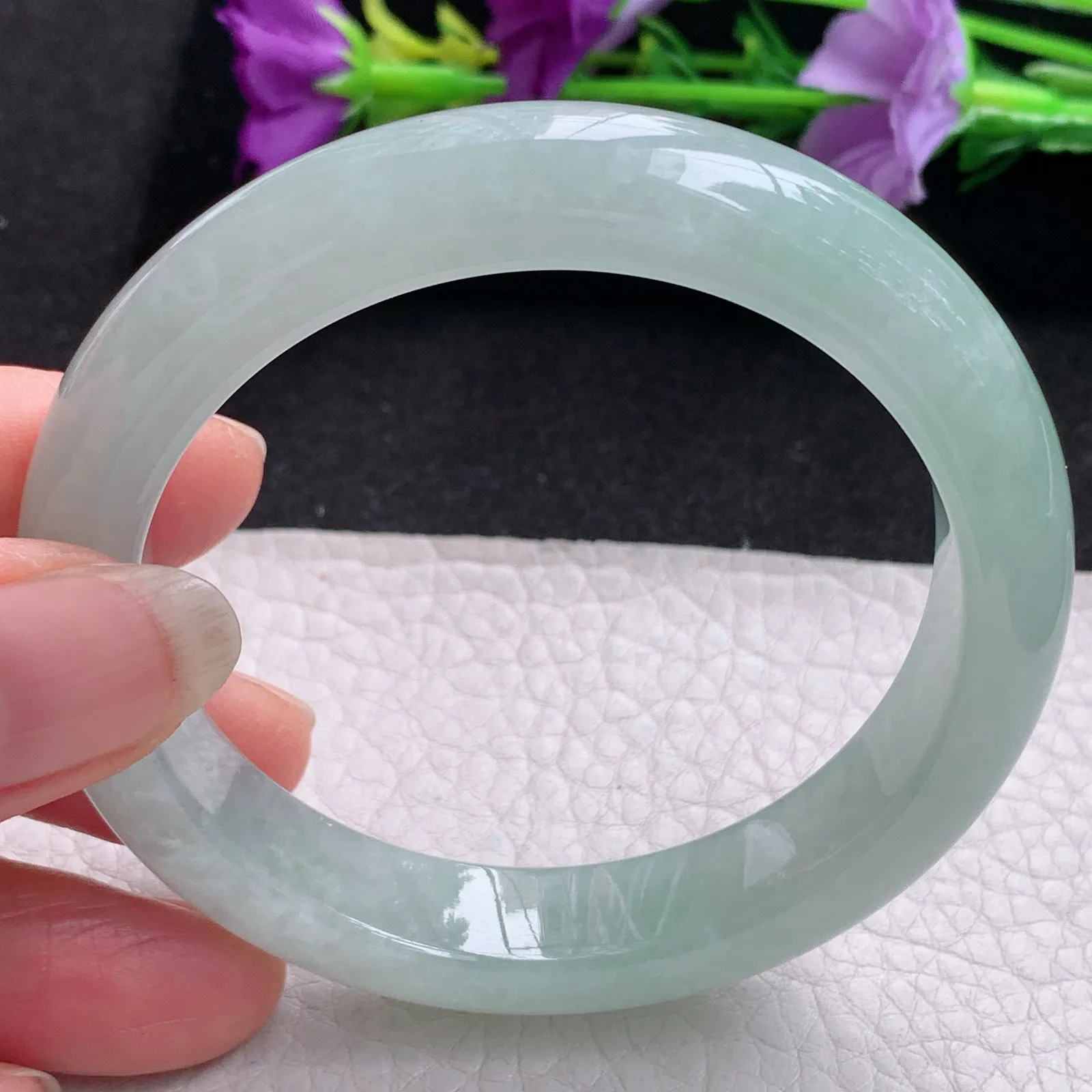 hy实拍54.5*12*8.3平安镯 天然缅甸翡翠冰晴宽边玉手镯 玉手环