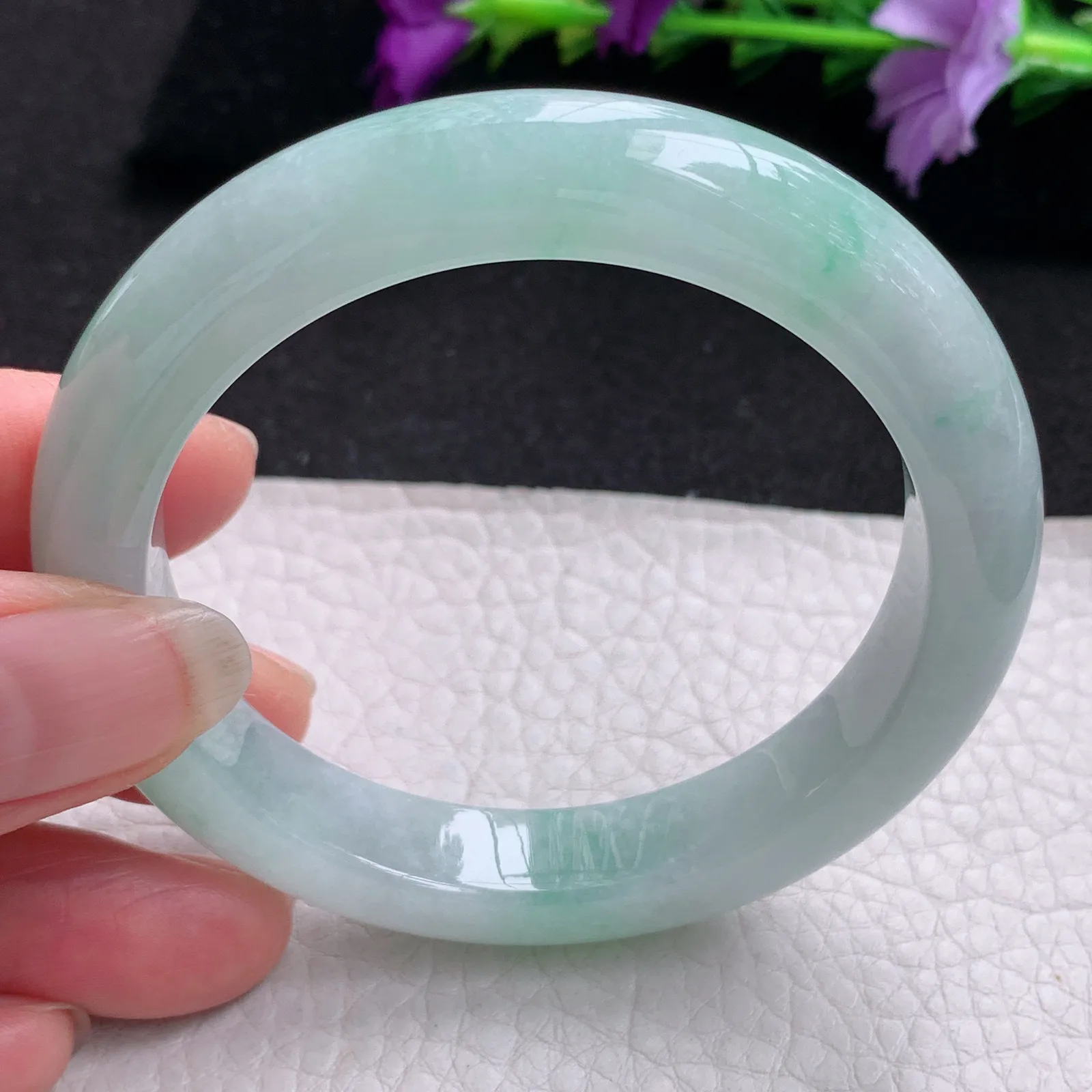 z实拍55*11.2*9平安镯 天然缅甸翡翠飘绿厚装宽边玉手镯 玉手环