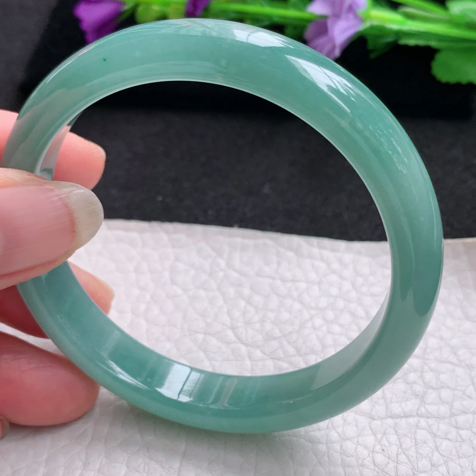 yh实拍57*11.3*7平安镯 天然翡翠冰蓝宽边玉手镯 玉手环