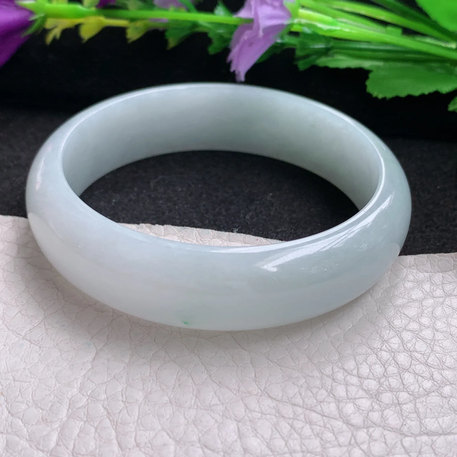 js实拍58*15.5*7轮胎镯 天然缅甸翡翠手镯白净玉手镯 宽版玉手环