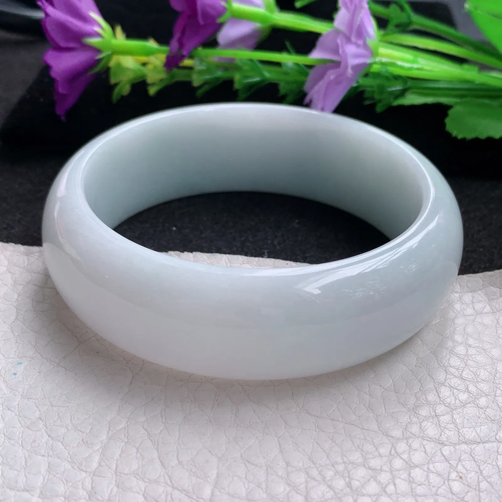 hy稀有宽度59*19.8*8轮胎镯 天然缅甸翡翠白月光宽边玉手镯 玉手环