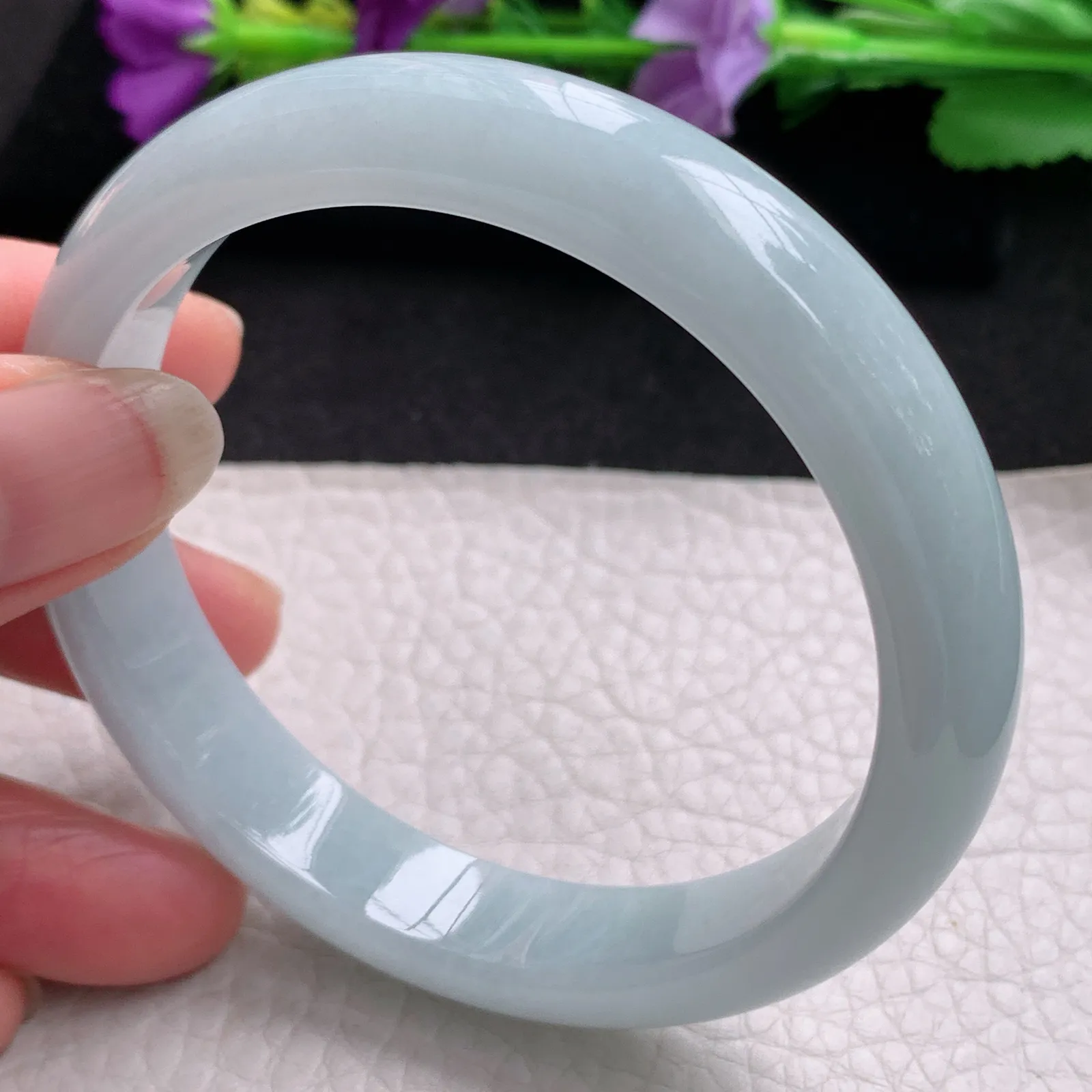 yh实拍58.5*12*7.5平安镯 天然缅甸翡翠浅绿水润宽边玉手镯 玉手环