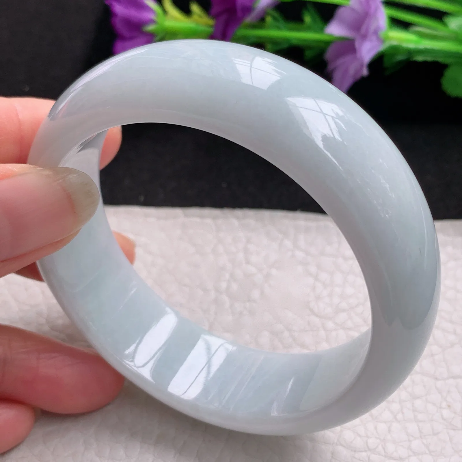 hy稀有宽度59*19.8*8轮胎镯 天然缅甸翡翠白月光宽边玉手镯 玉手环