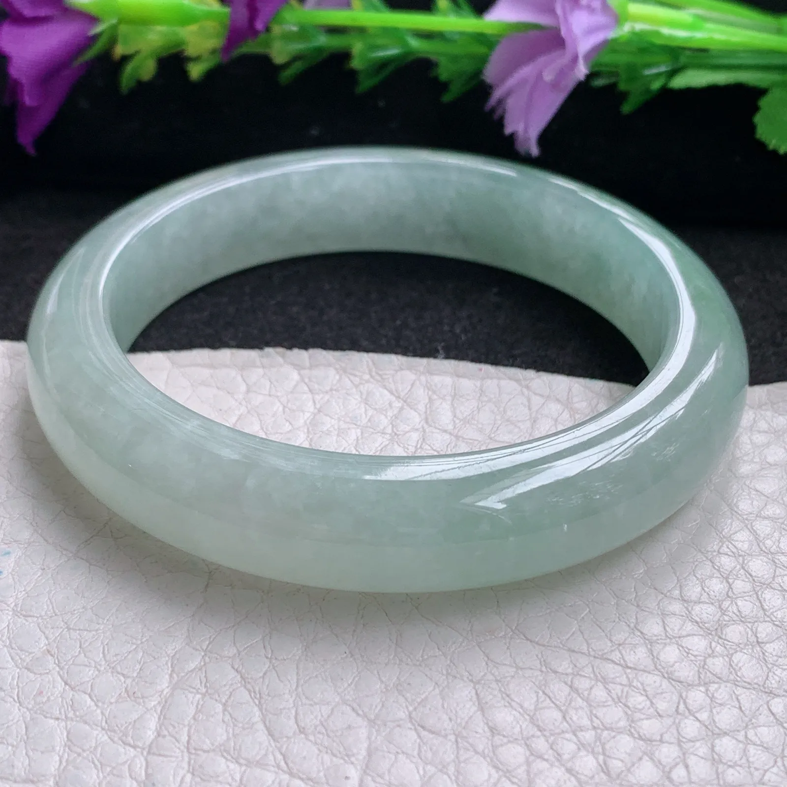 hy实拍54.5*12*8.3平安镯 天然缅甸翡翠冰晴宽边玉手镯 玉手环