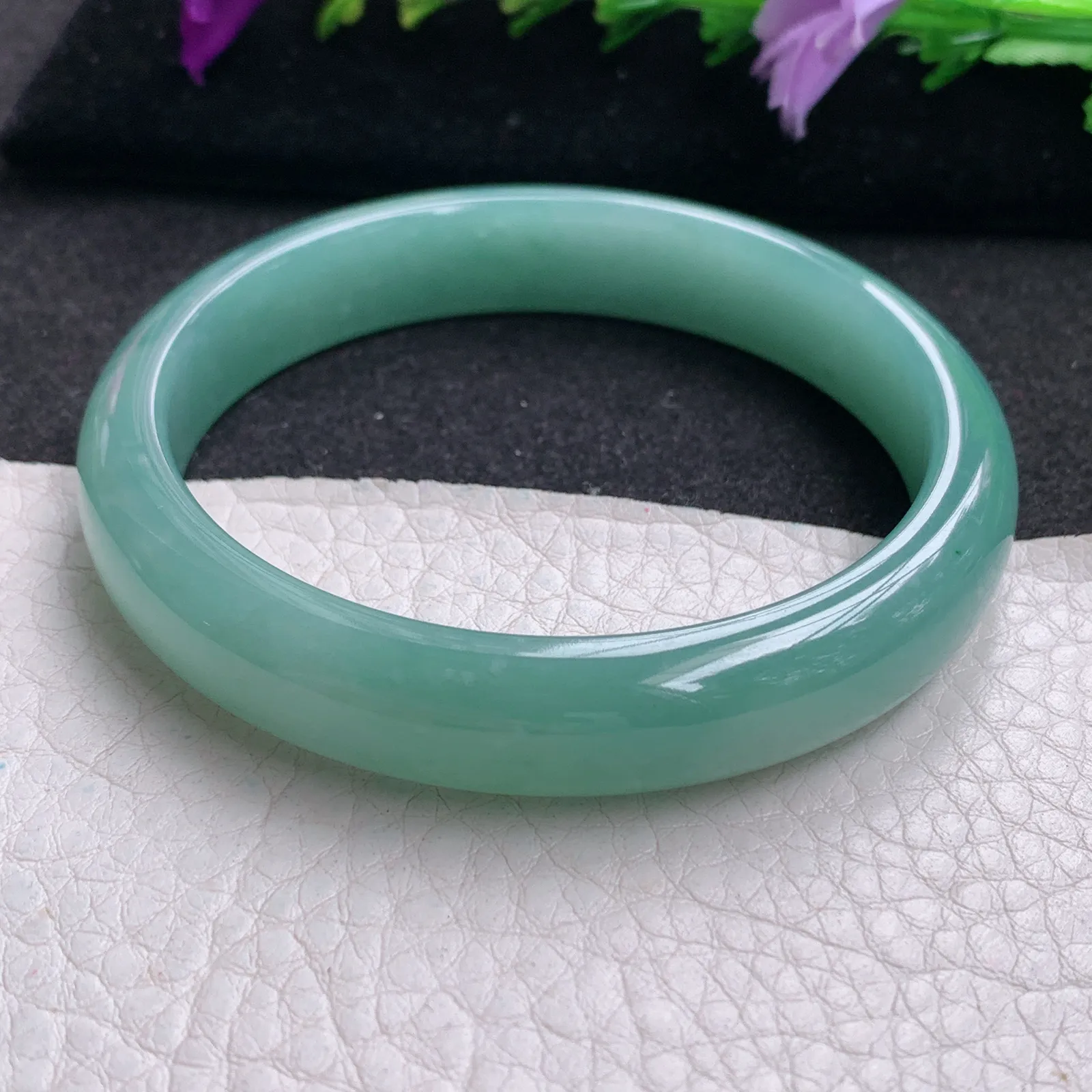 yh实拍57*11.3*7平安镯 天然翡翠冰蓝宽边玉手镯 玉手环