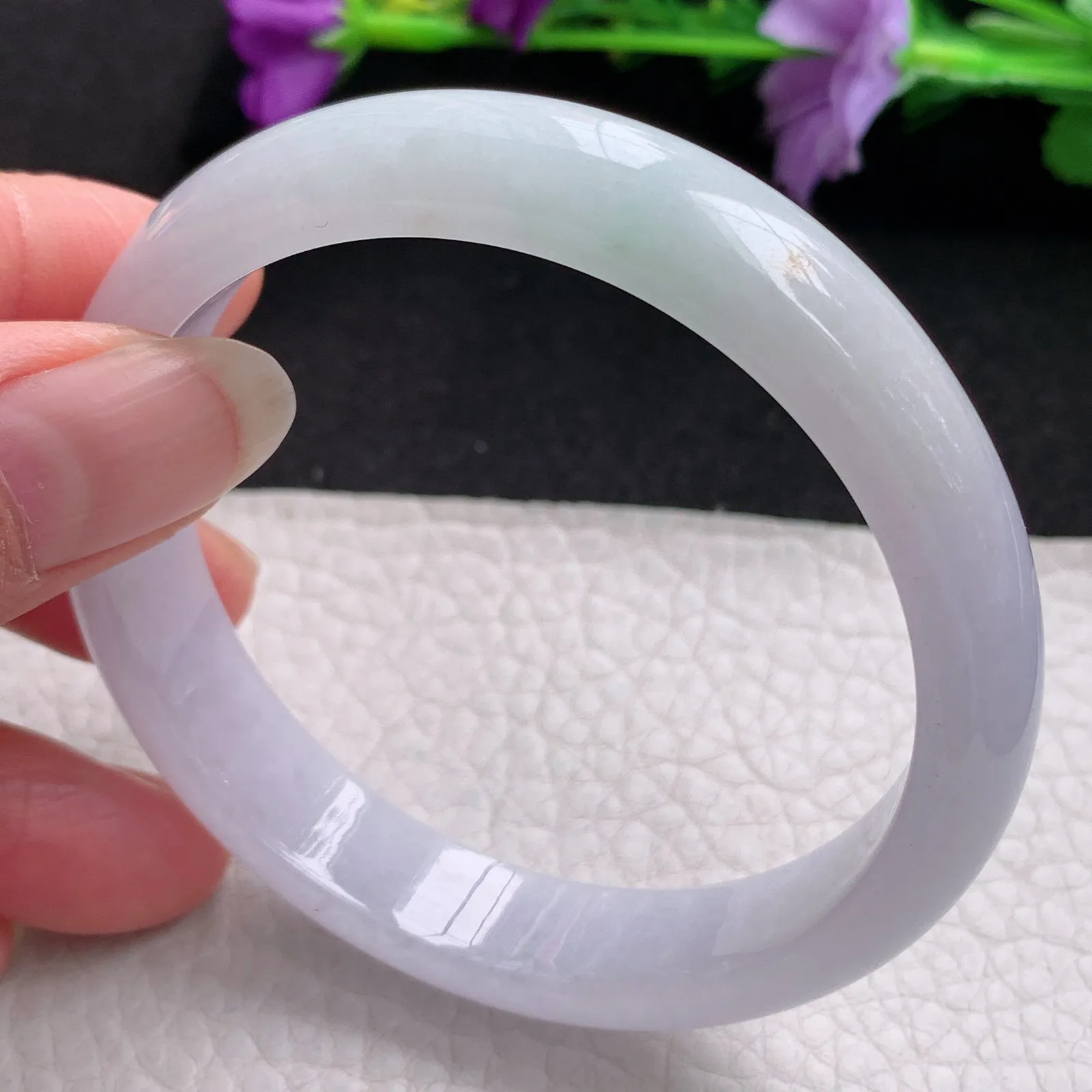 nr实拍57.5*12*7平安镯 天然缅甸翡翠淡紫宽边玉手镯 玉手环