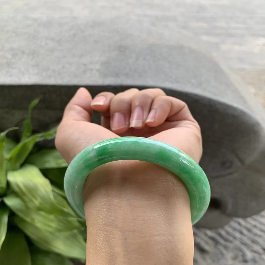 圈口54-10.2 毫米【满飘绿圆条手镯】圆条54 55可戴