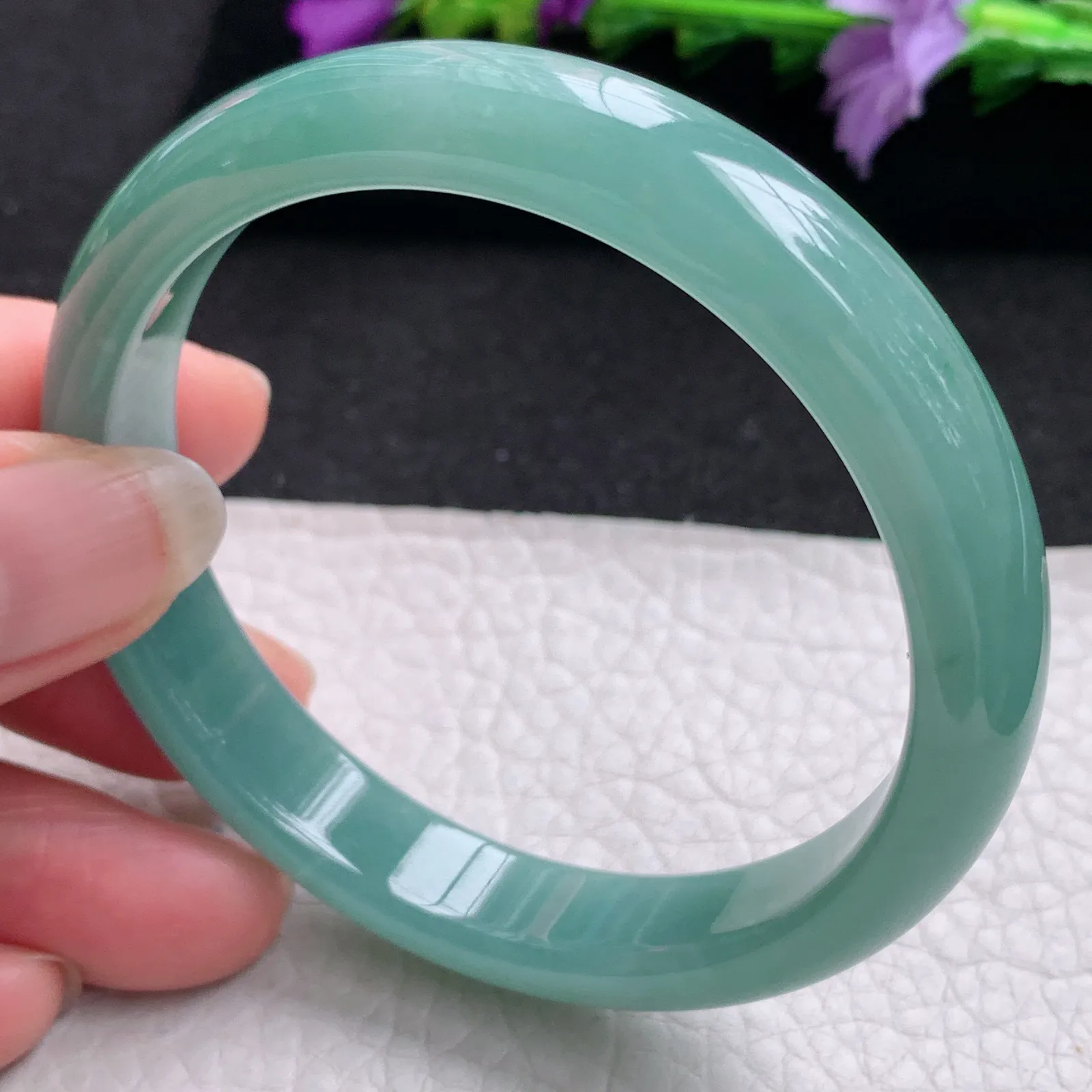 yh实拍57*11.3*7平安镯 天然翡翠冰蓝宽边玉手镯 玉手环