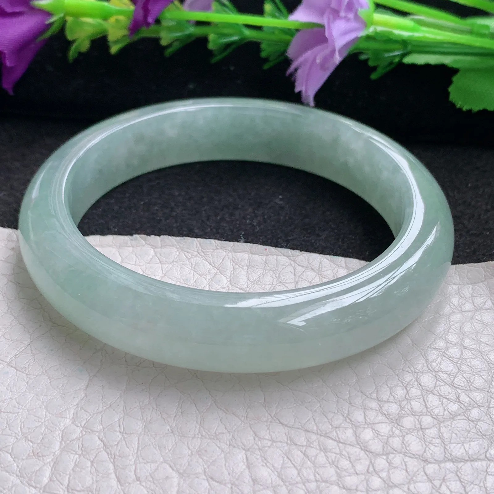 hy实拍54.5*12*8.3平安镯 天然缅甸翡翠冰晴宽边玉手镯 玉手环