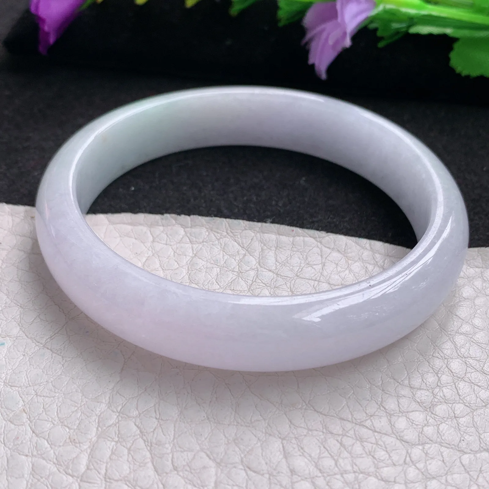 nr实拍57.5*12*7平安镯 天然缅甸翡翠淡紫宽边玉手镯 玉手环