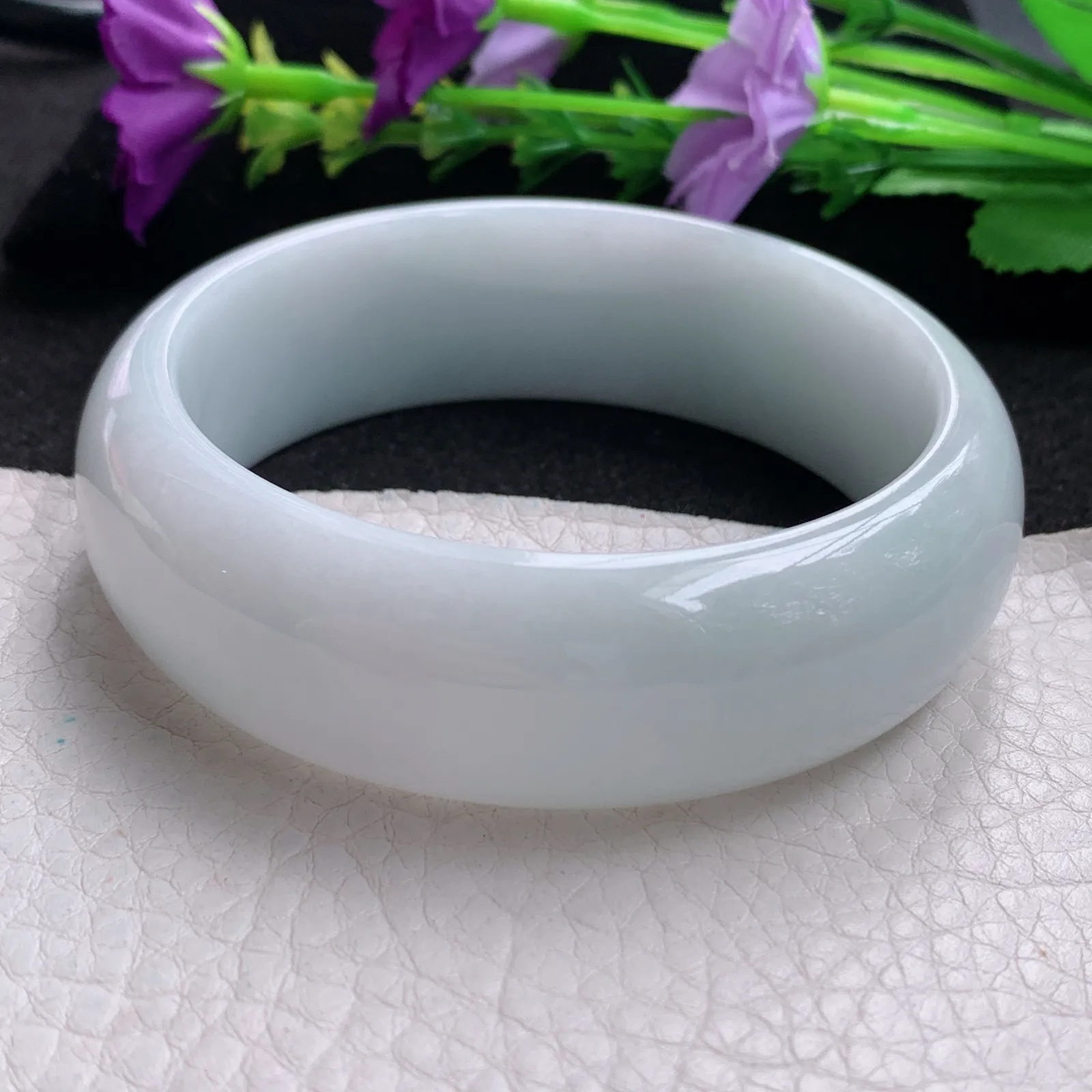 hy稀有宽度59*19.8*8轮胎镯 天然缅甸翡翠白月光宽边玉手镯 玉手环